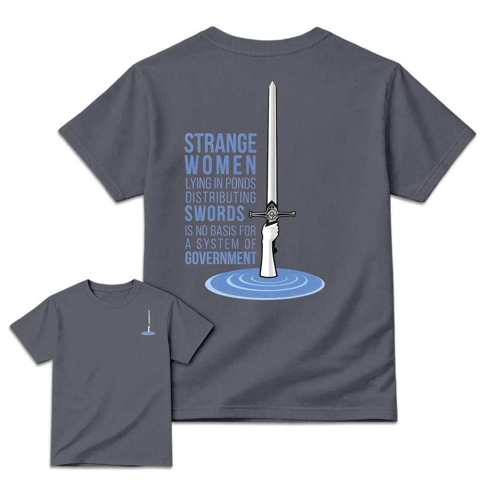 Strange Women Distributing Swords Shirt, Classic British Comedy Movie Inspired T-Shirt, Retro Medieval Humor Graphic Tee, Funny  Quote Apparel, Two Sided Casual Cotton Shirt, Gift for Film Fans
