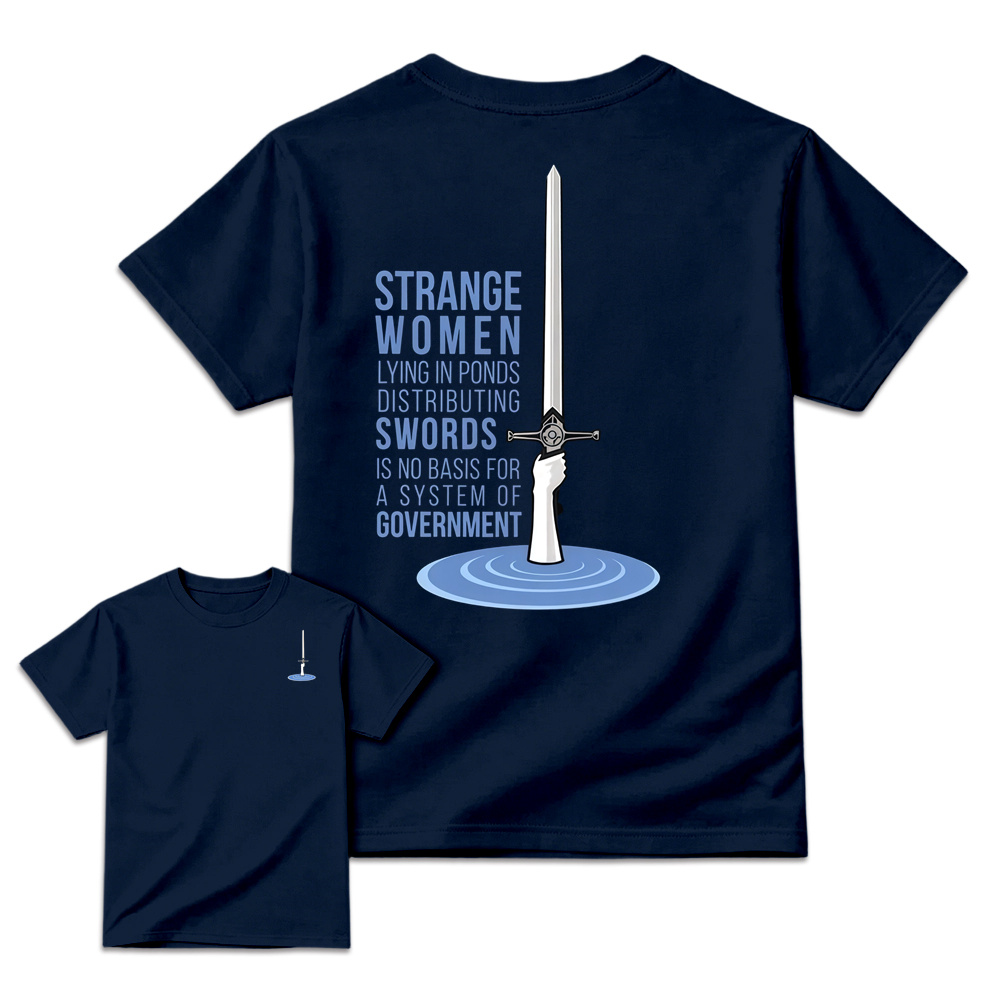 Strange Women Distributing Swords Shirt, Classic British Comedy Movie Inspired T-Shirt, Retro Medieval Humor Graphic Tee, Funny  Quote Apparel, Two Sided Casual Cotton Shirt, Gift for Film Fans