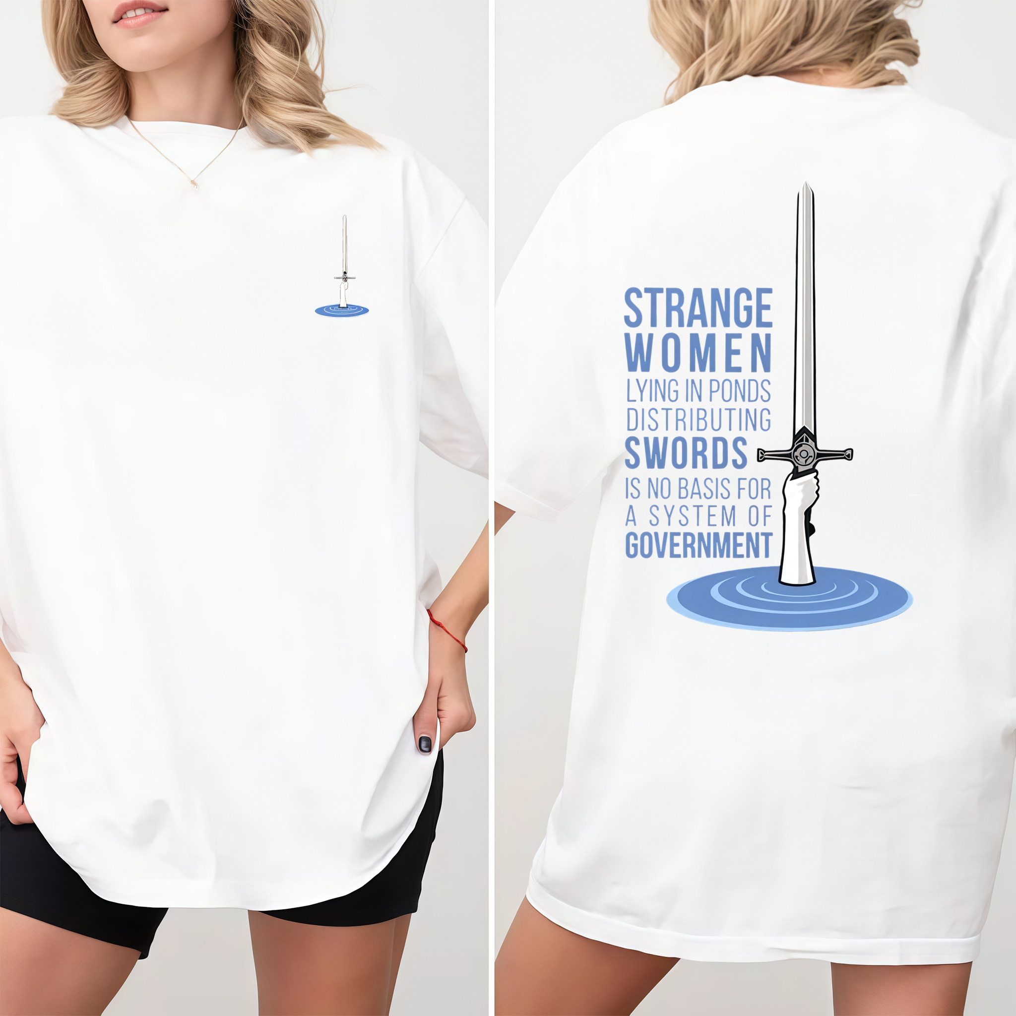 Strange Women Distributing Swords Shirt, Classic British Comedy Movie Inspired T-Shirt, Retro Medieval Humor Graphic Tee, Funny  Quote Apparel, Two Sided Casual Cotton Shirt, Gift for Film Fans
