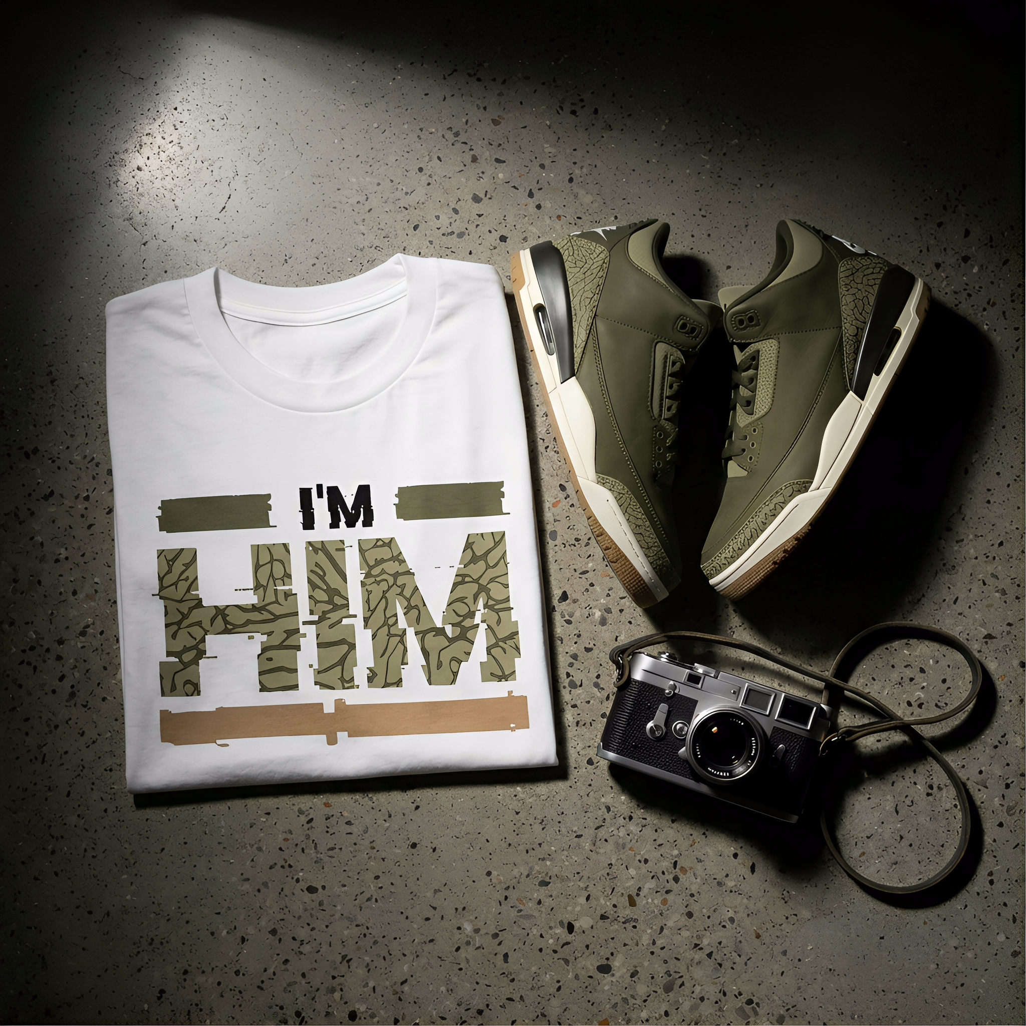 I'm HIM Sneaker Tee - Jordan 3 Family Affair Medium Olive Matching Sneaker Tee Shirt, Shirt To Match Jordan 3 Olive, Sneaker Graphic Tee