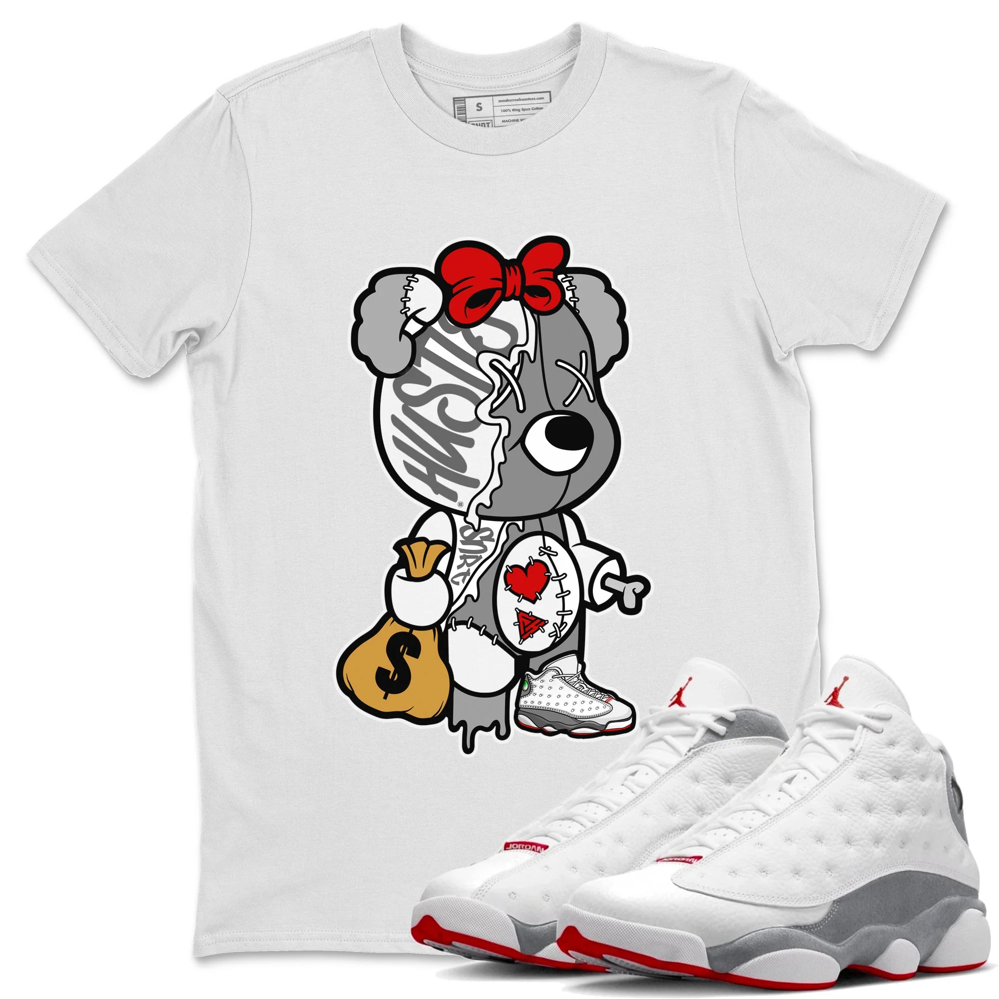 Stitched Hustle Bear Unisex Tops - Air Jordan 13 Wolf Grey