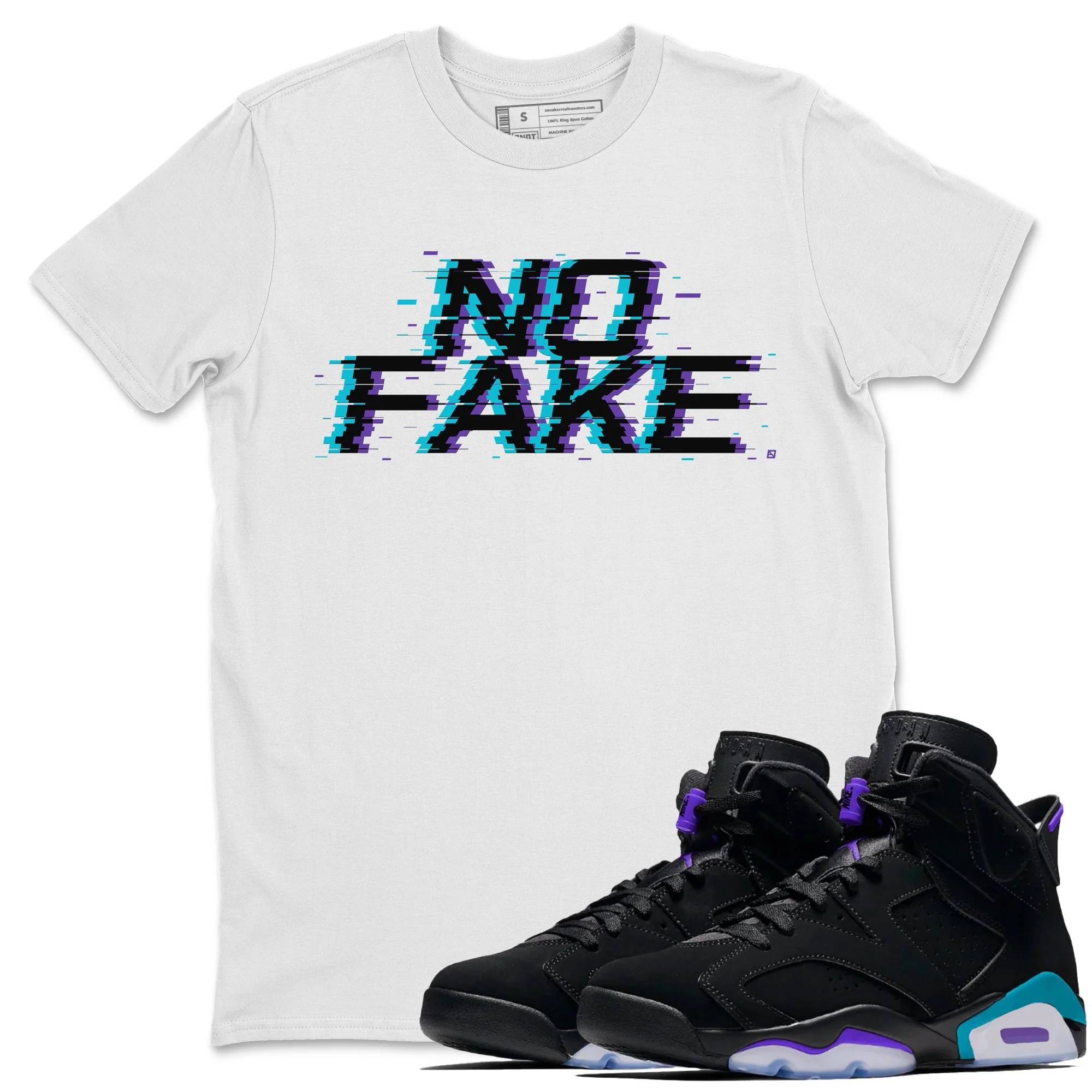 No Fake Glitch SNRT Sneaker Tee - Air Jordan 6 Aqua