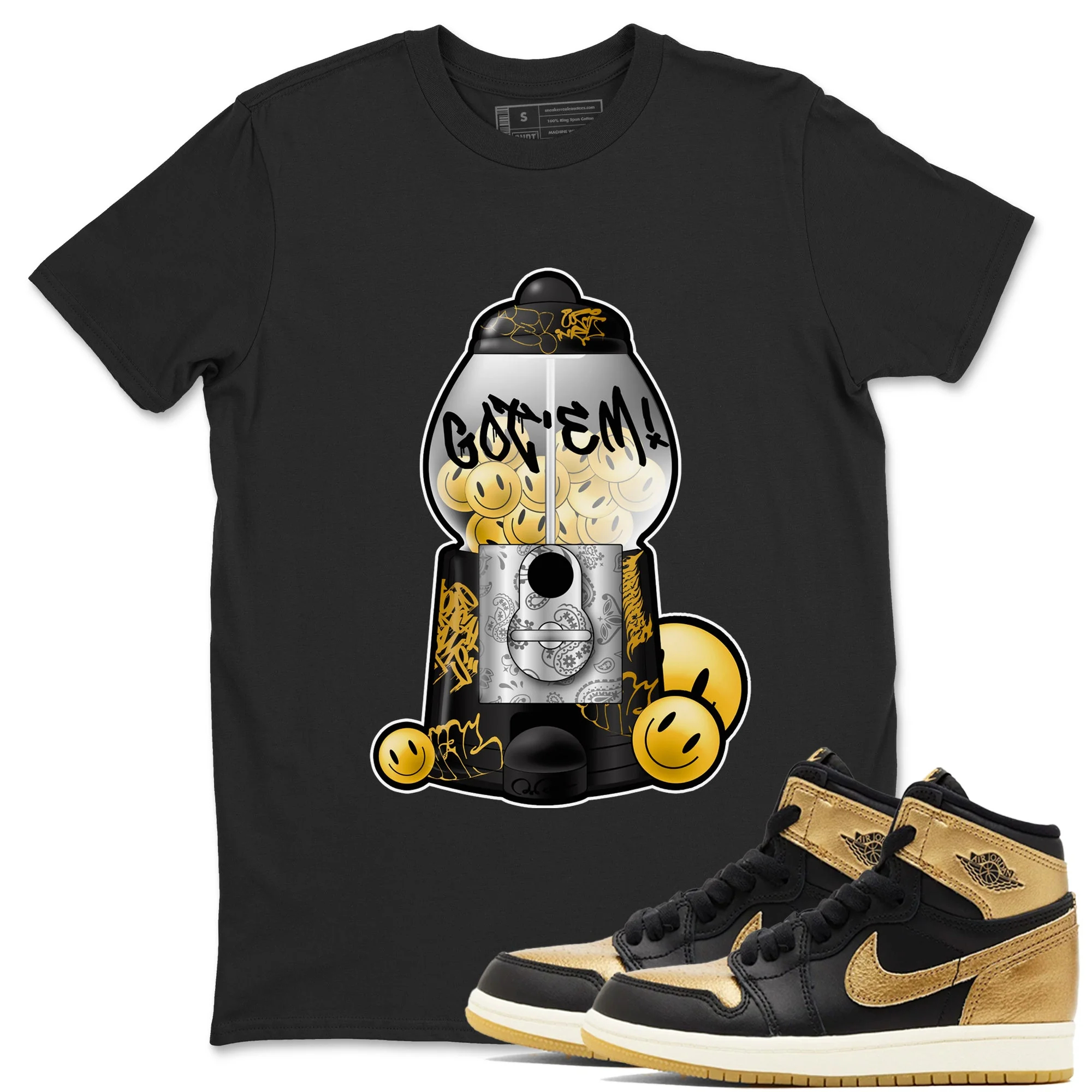 Gumball Machine Sneaker Tees - Air Jordan 1 Black Metallic Gold
