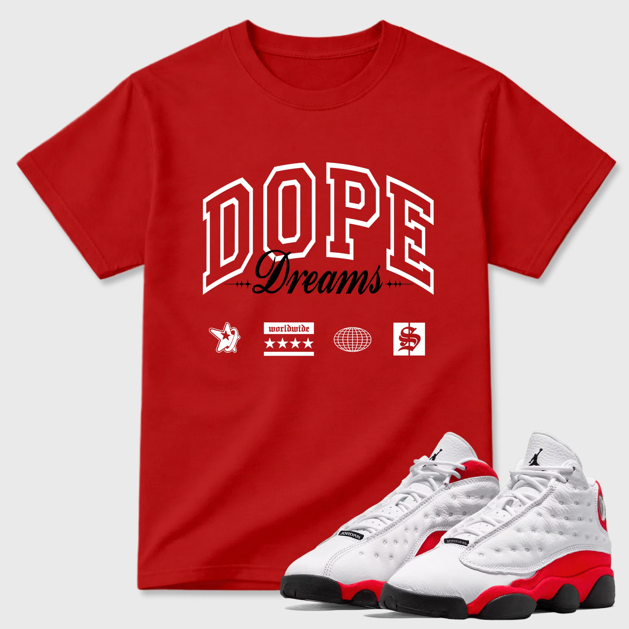 Dope Dreams Sneaker Tees - Air Jordan 13 University Red