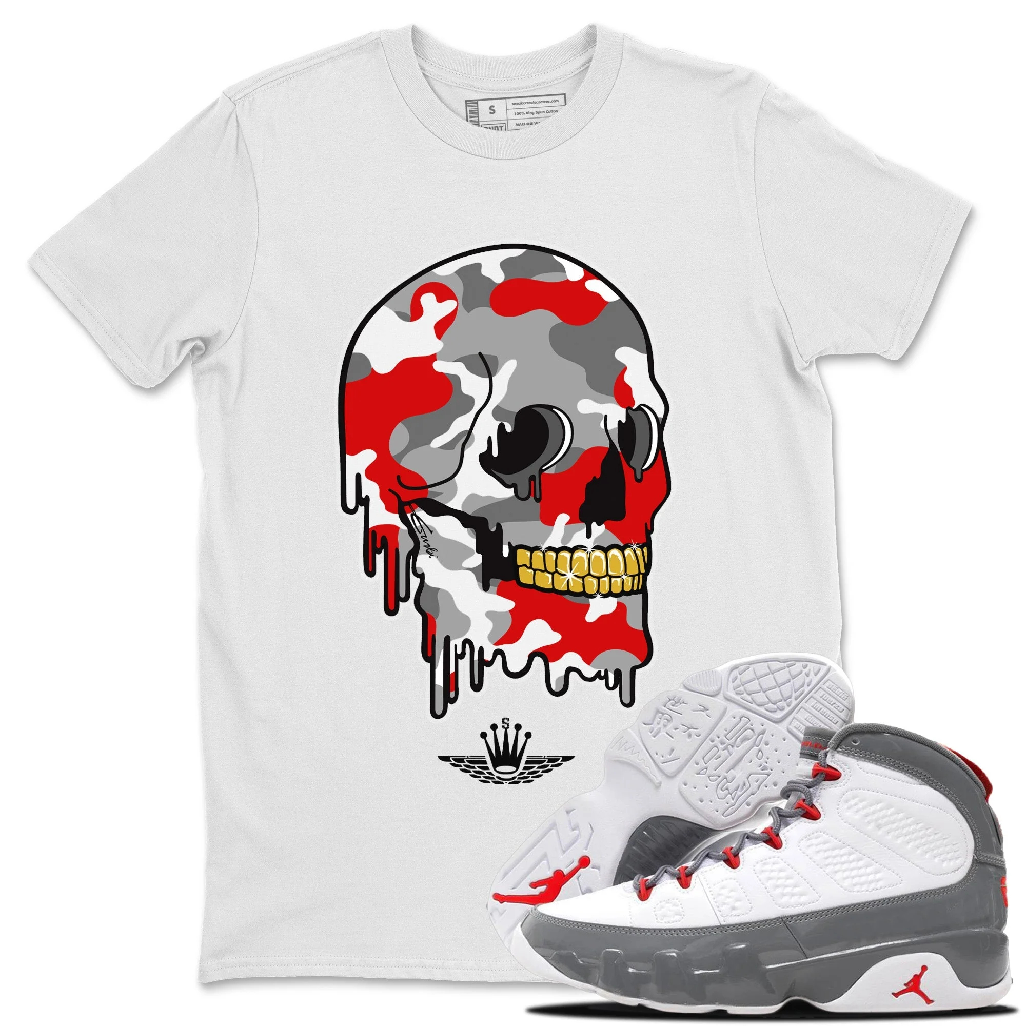 Dripping Camo Skull Unisex Tops - Air Jordan 9 Fire Red