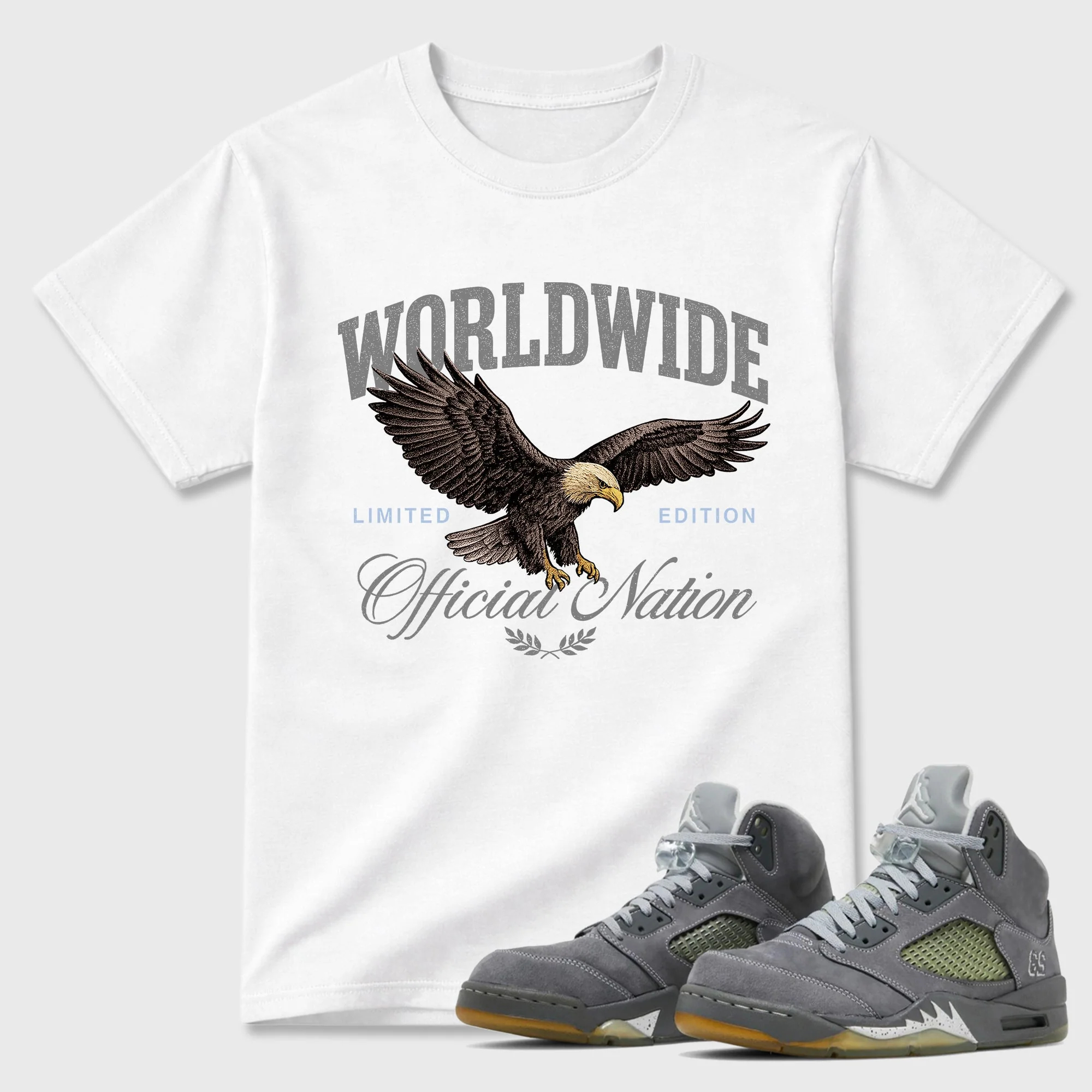 Worldwide Official Nation Sneaker Tees - Air Jordan 5 Wolf Grey