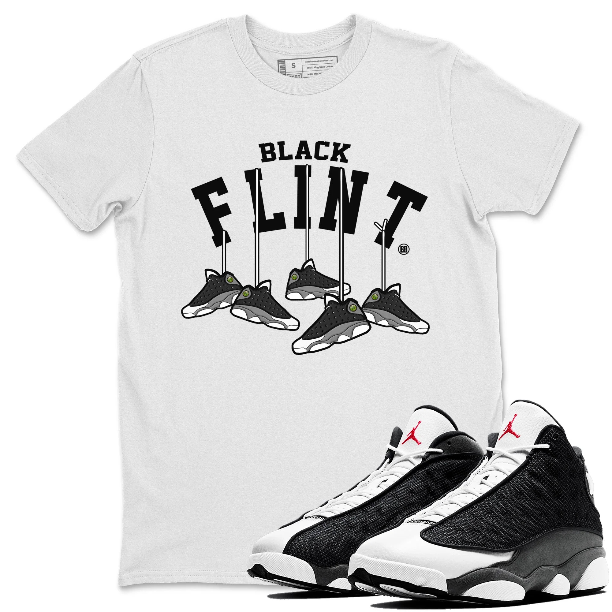 Hanging Sneakers Unisex Tops - Air Jordan 13 Black Flint