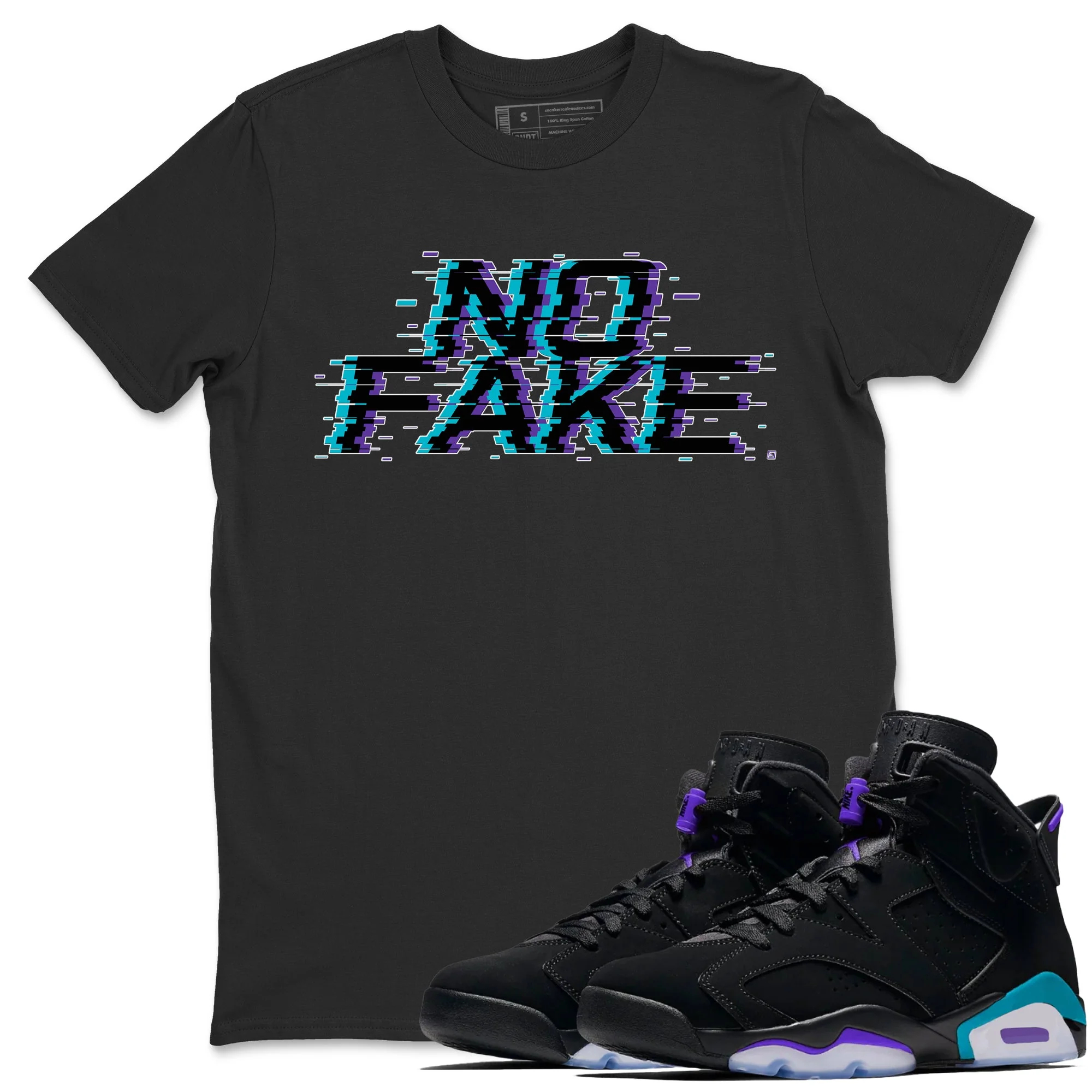No Fake Glitch SNRT Sneaker Tee - Air Jordan 6 Aqua