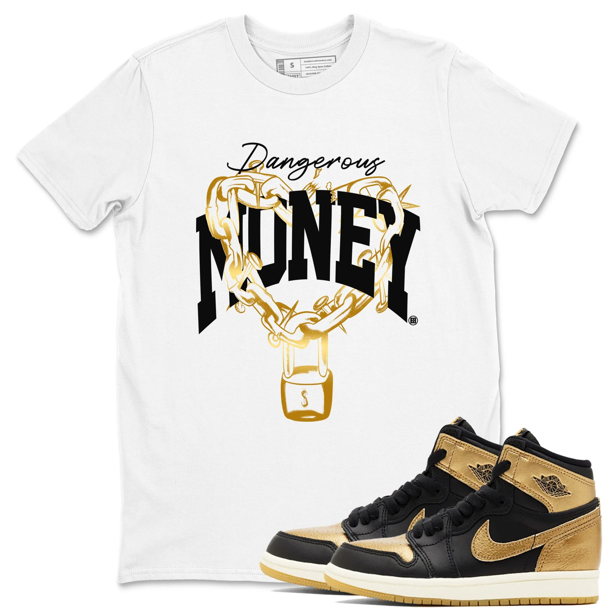 Dangerous Money Sneaker Tees - Air Jordan 1 Black Metallic Gold