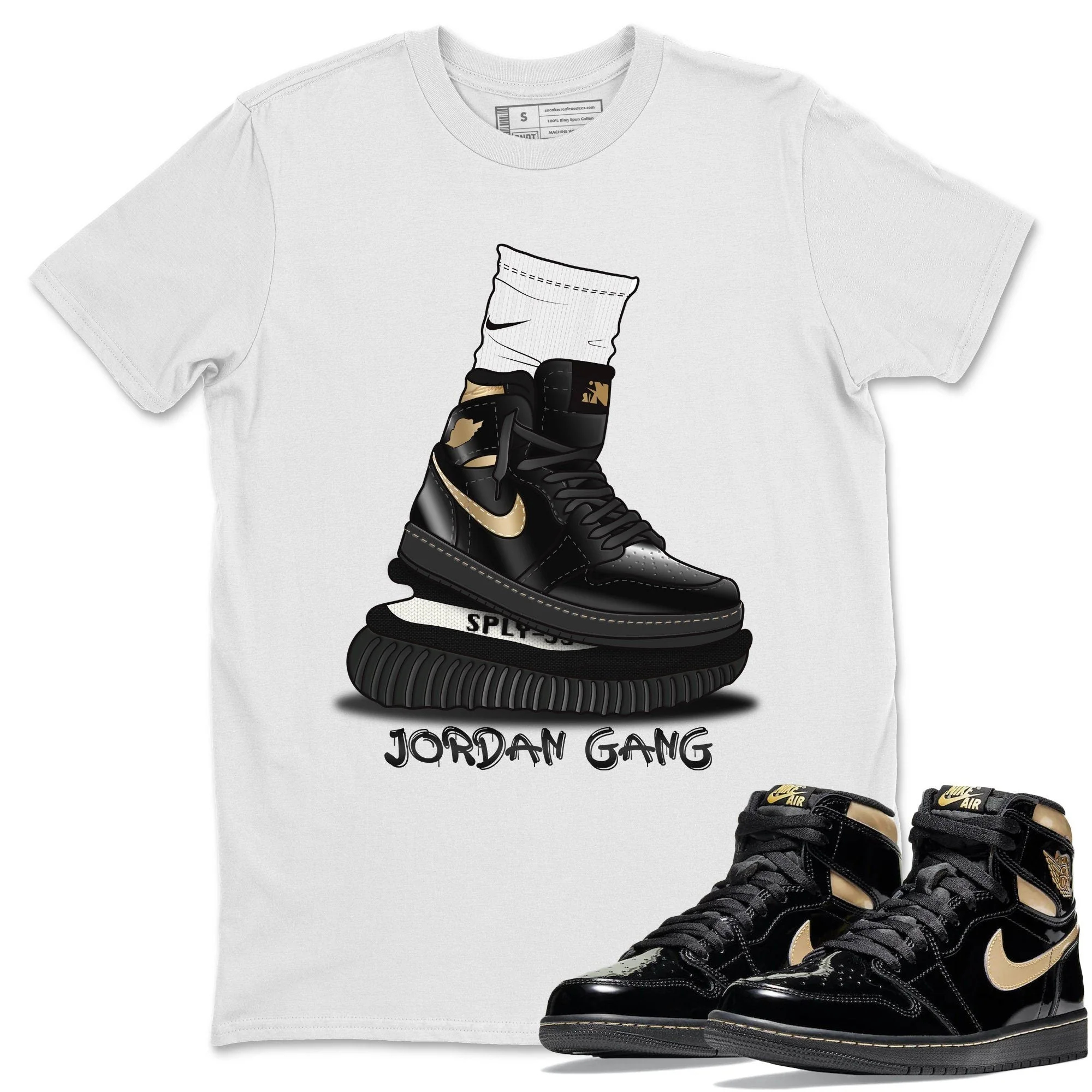 Air Jordan Gang Unisex Tops - Air Jordan 1 Black Metallic Gold
