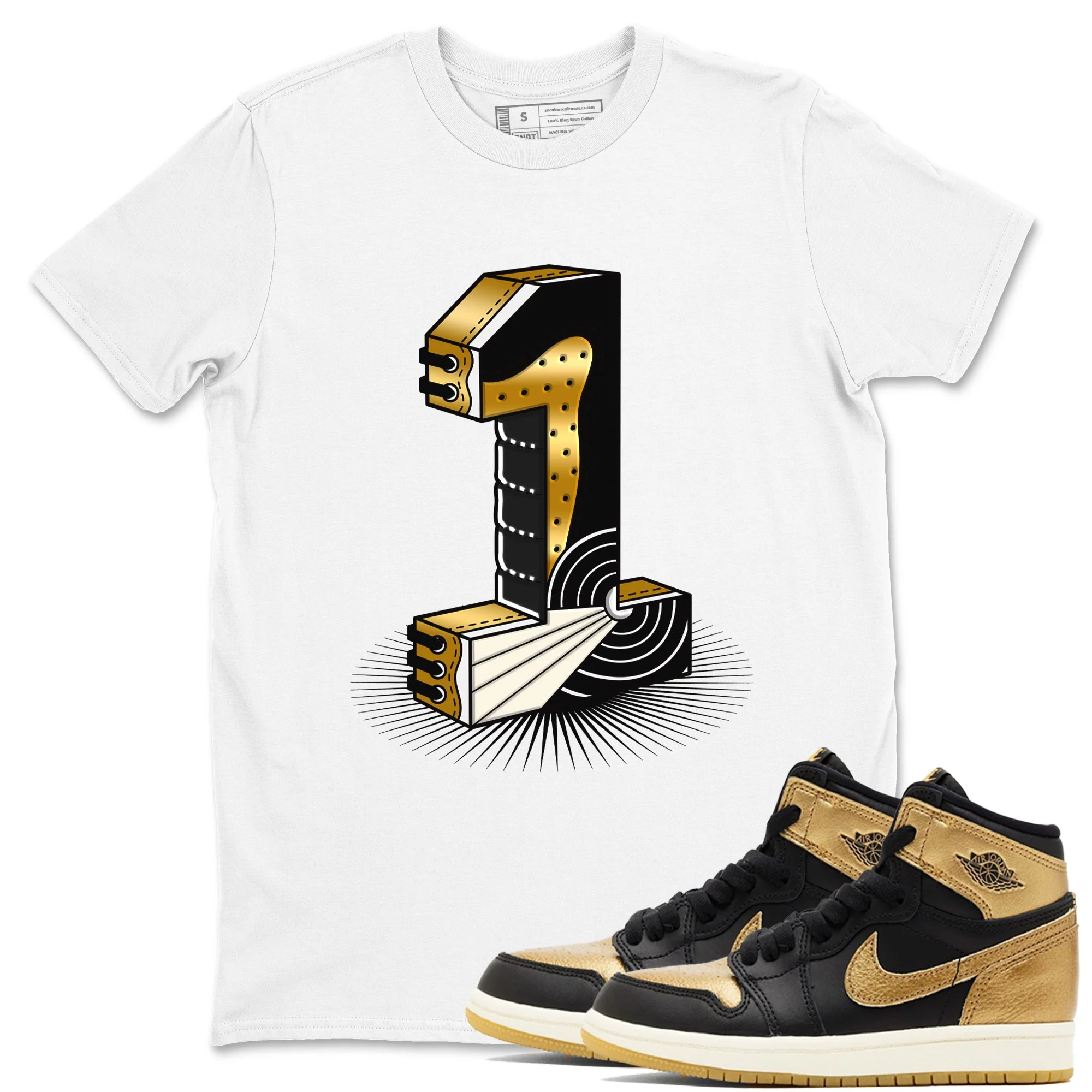 Number Statue Sneaker Tees - Air Jordan 1 Black Metallic Gold