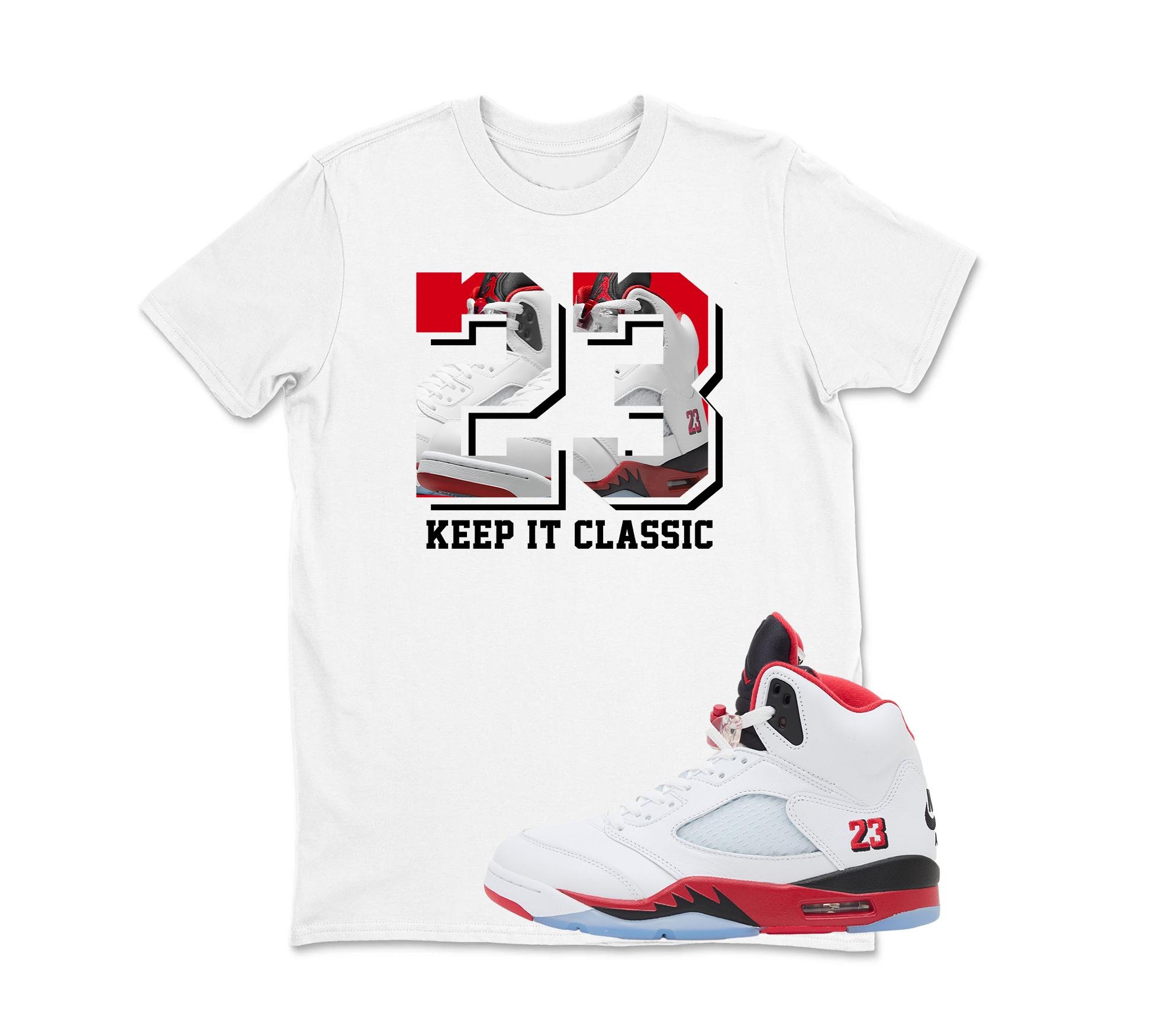 Sneaker Shirt White to Match Jordan 5 Fire Red, Retro 5 Sneaker Match Tee, Sneakerhead Outfit Shirt