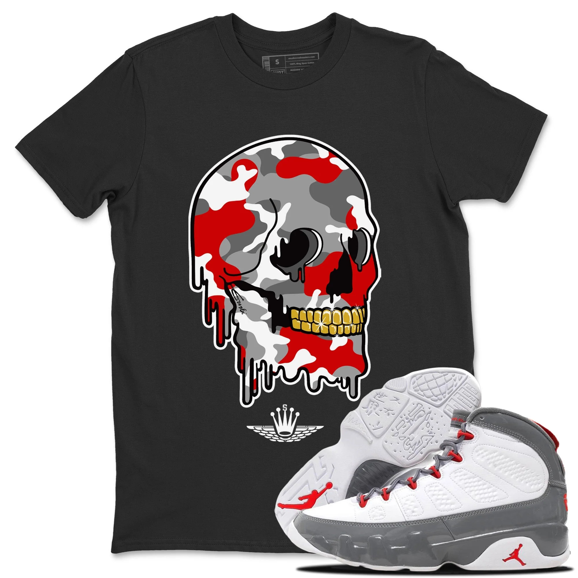Dripping Camo Skull Unisex Tops - Air Jordan 9 Fire Red