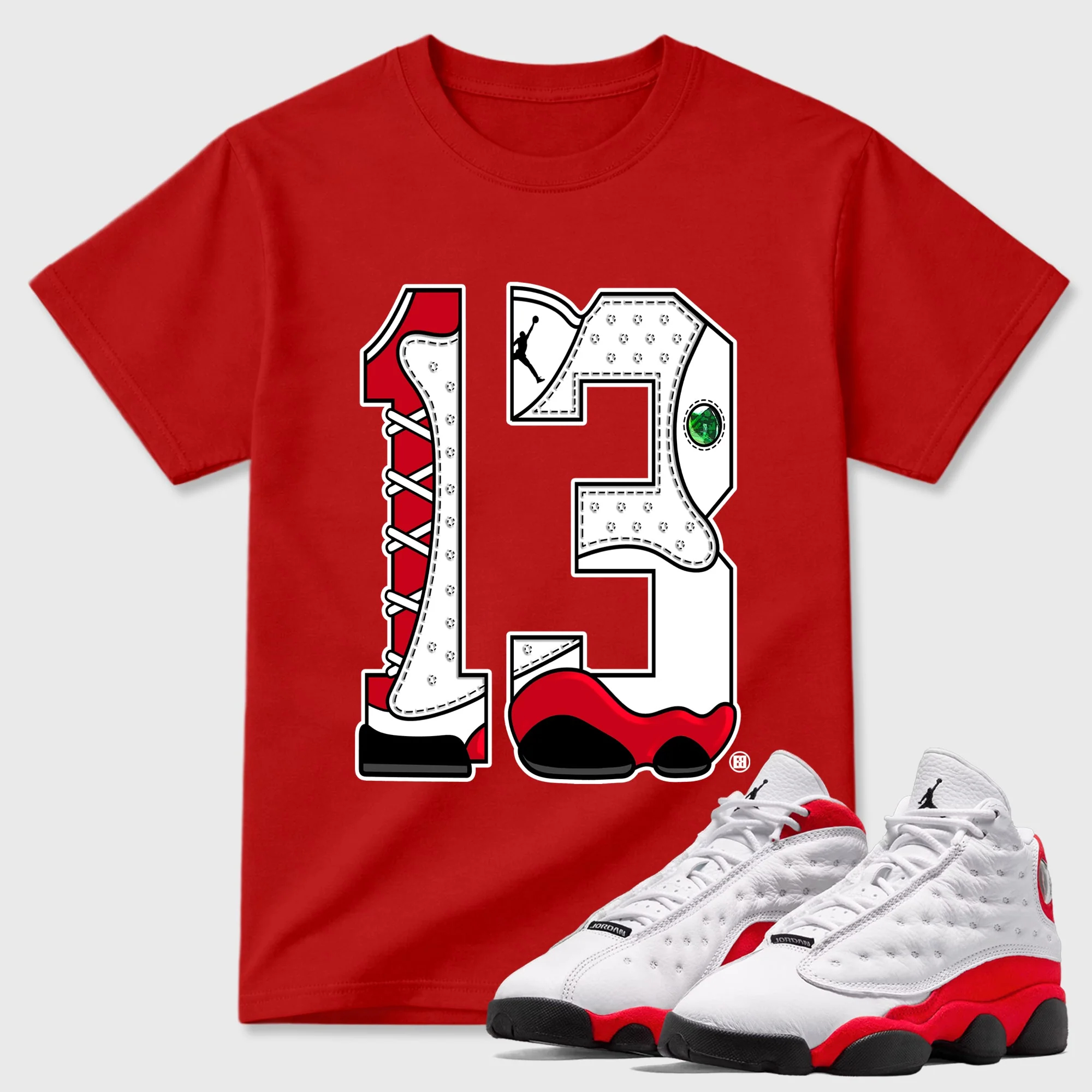 Cartoon Hands Sneaker Tees - Air Jordan 13 University Red