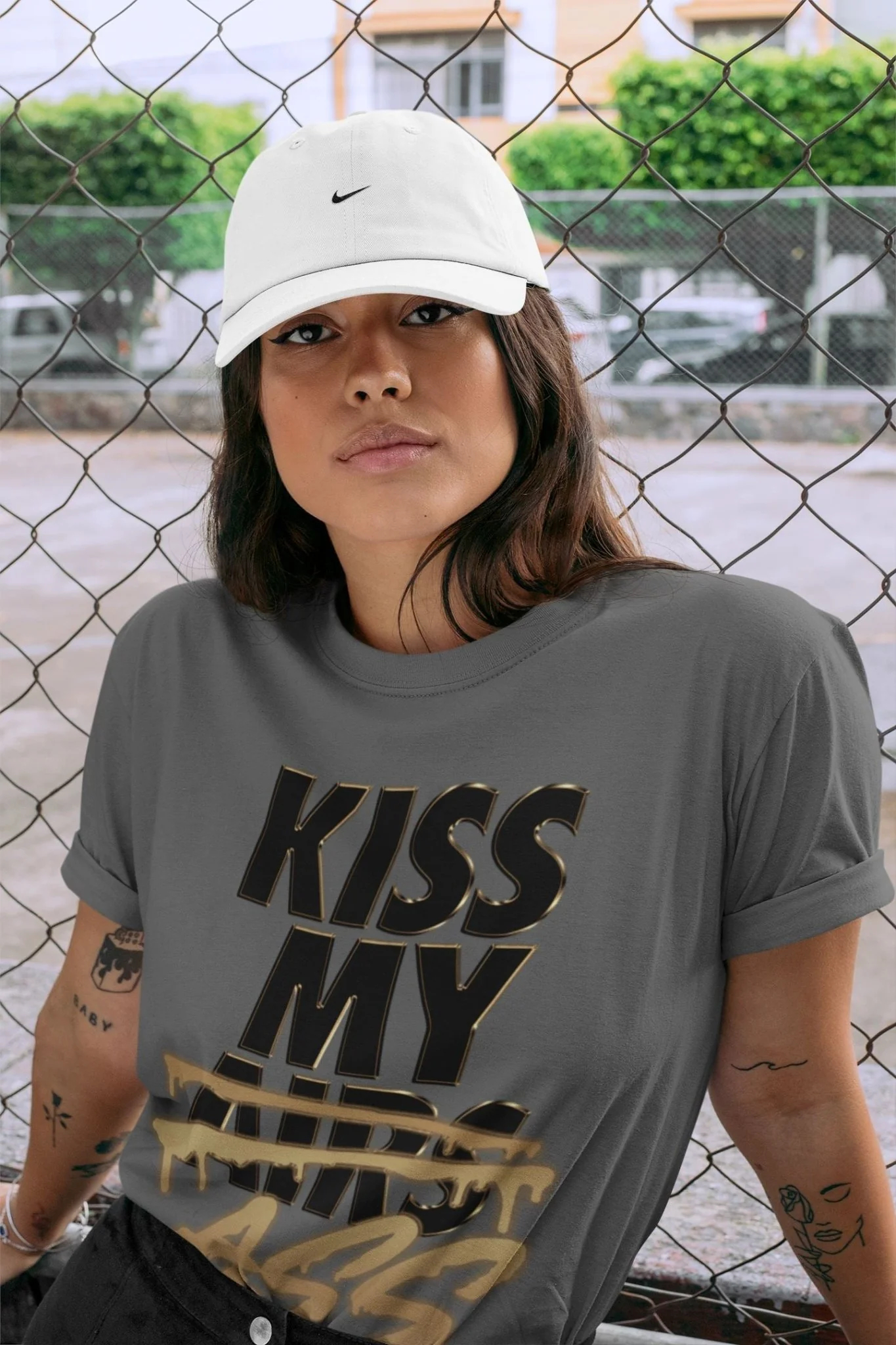 Kiss My Ass Unisex Tops - Air Jordan 1 Black Metallic Gold