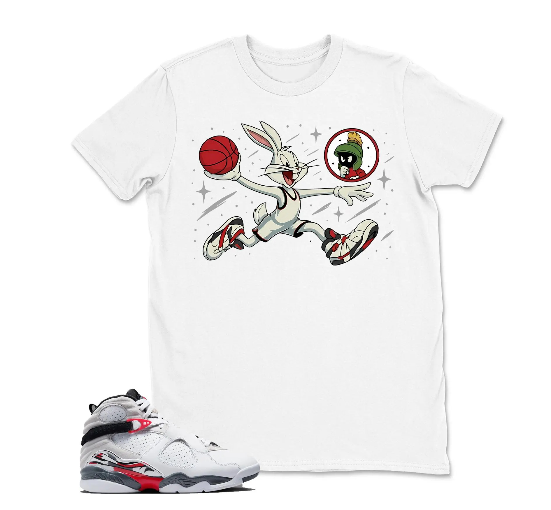 Jordan 8 Bugs Matching Sneaker Tee Shirt Black, Jordan 8 White True Red Sneaker Match T shirt