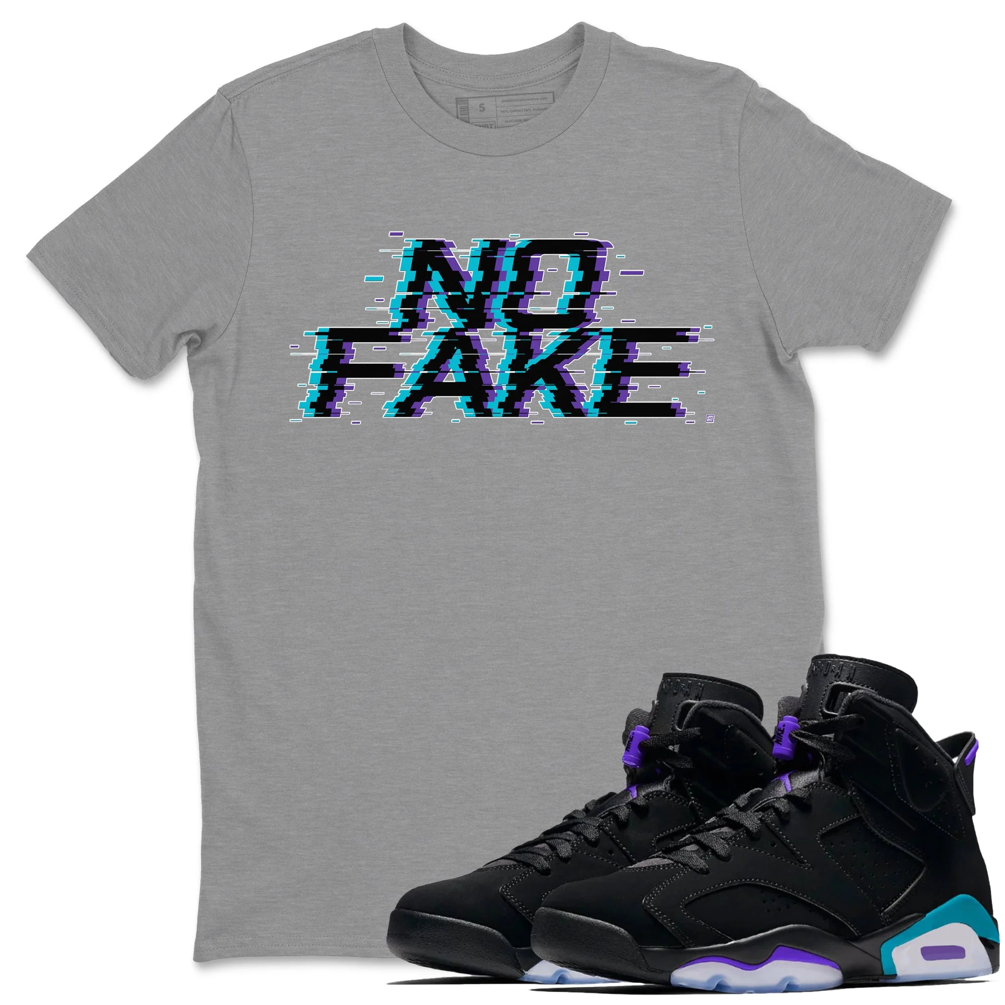 No Fake Glitch SNRT Sneaker Tee - Air Jordan 6 Aqua