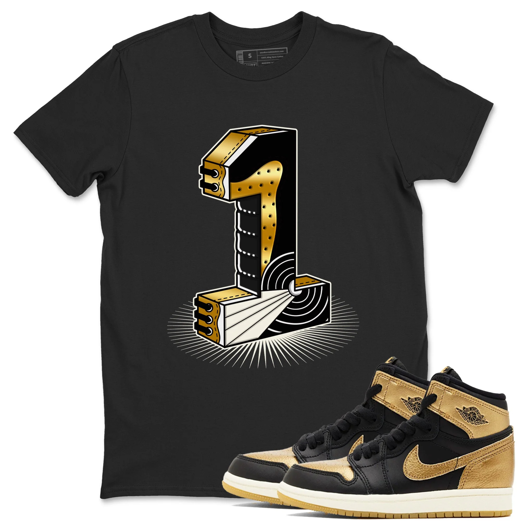 Number Statue Sneaker Tees - Air Jordan 1 Black Metallic Gold