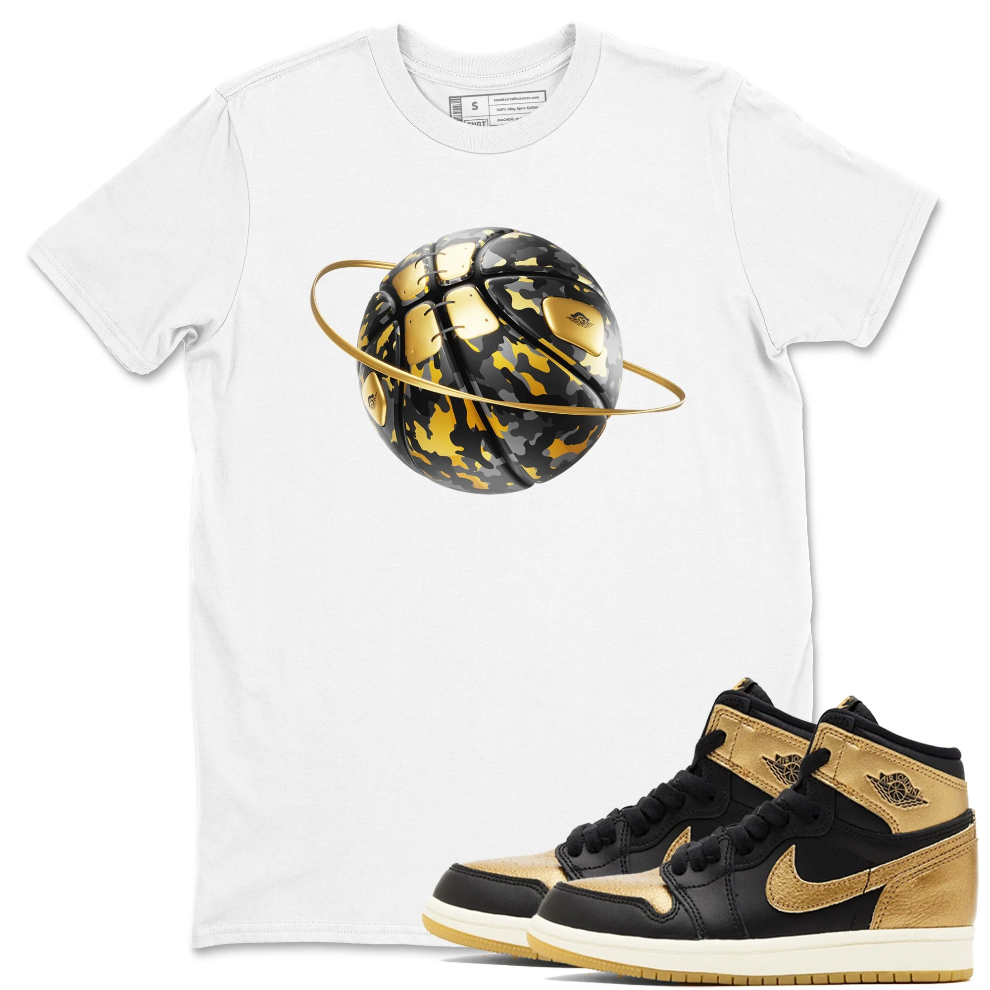 Camo Basketball Planet Sneaker Tees - Air Jordan 1 Black Metallic Gold