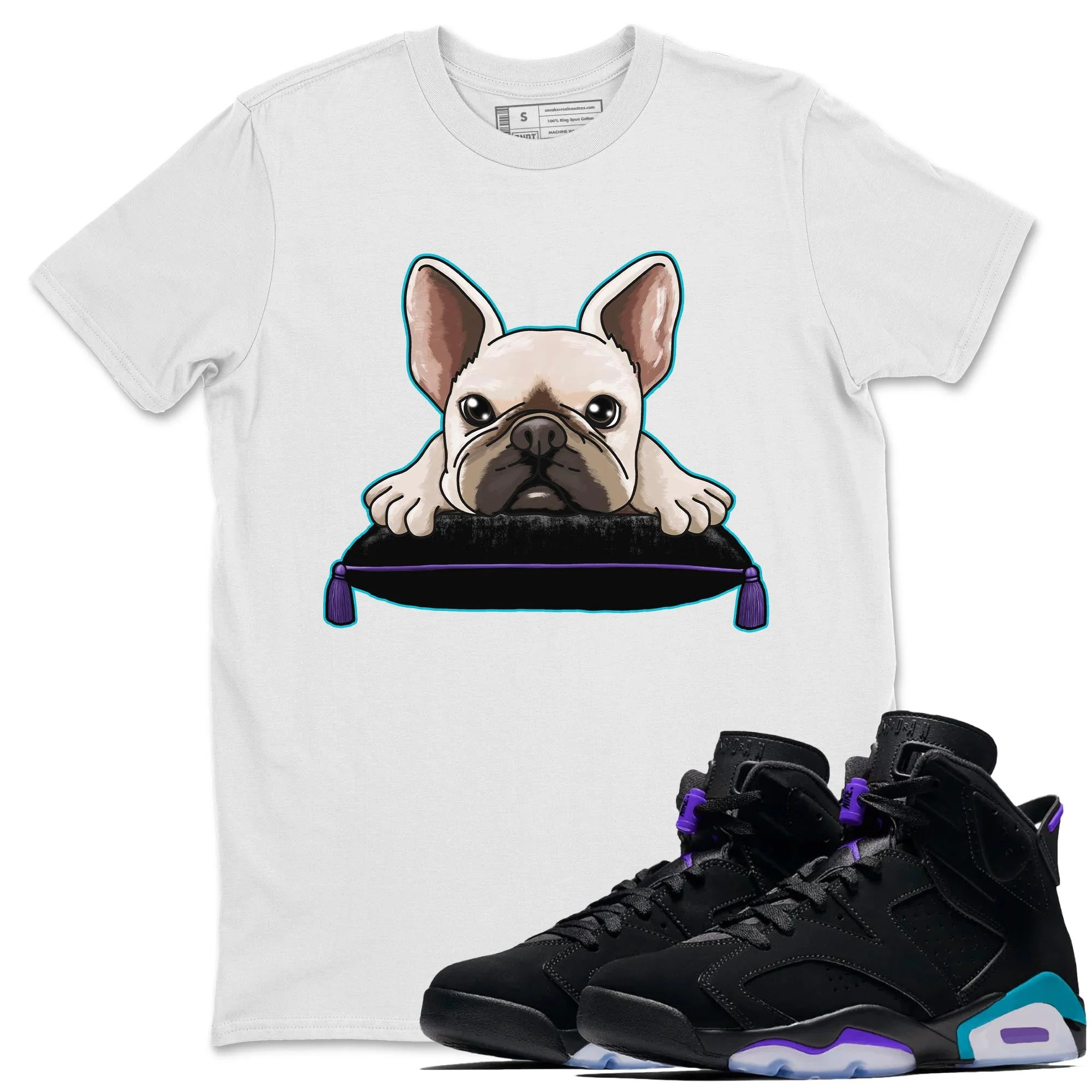 French Bulldog Sneaker Tee - Air Jordan 6 Aqua