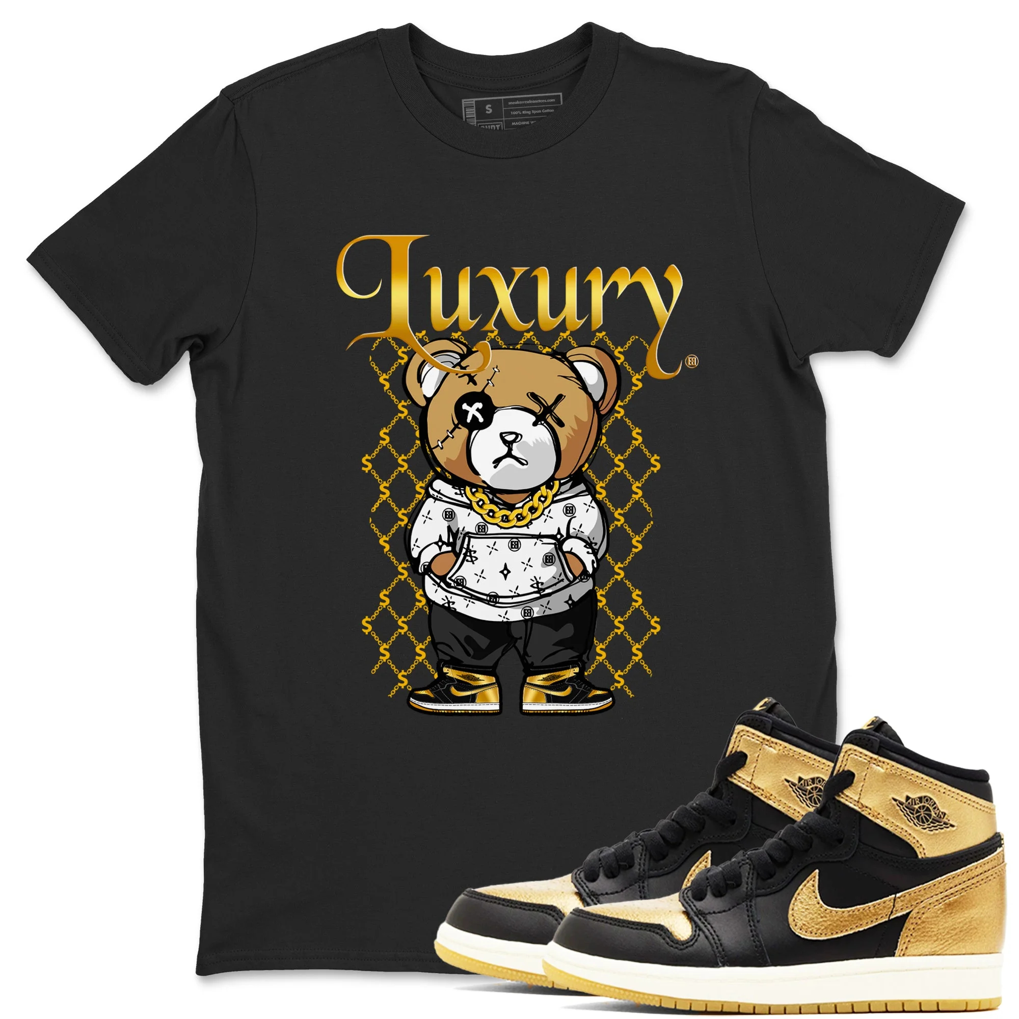 Luxury Bear Sneaker Tees - Air Jordan 1 Black Metallic Gold