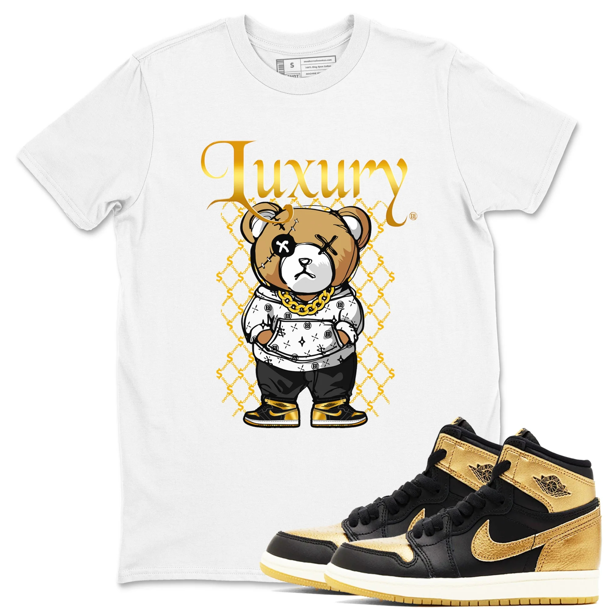 Luxury Bear Sneaker Tees - Air Jordan 1 Black Metallic Gold