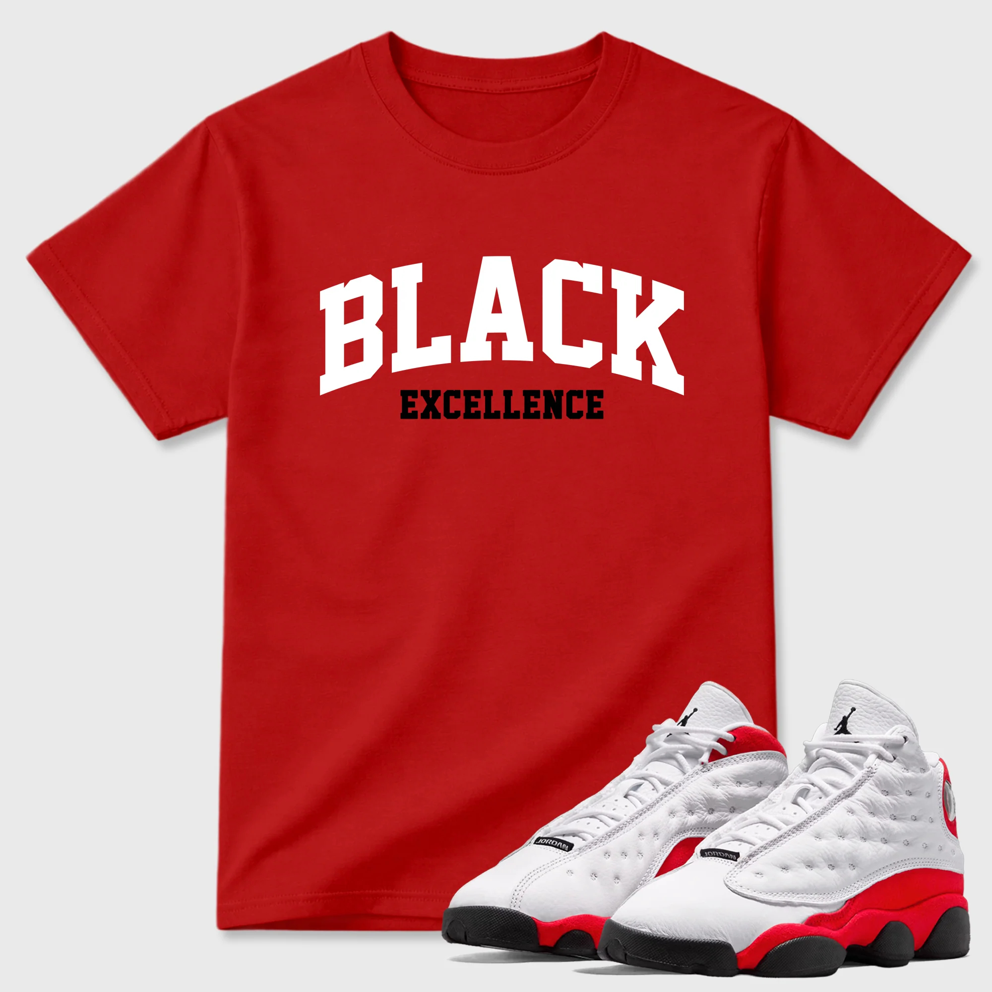 Varsity Black Excellence Sneaker Tees - Air Jordan 13 University Red