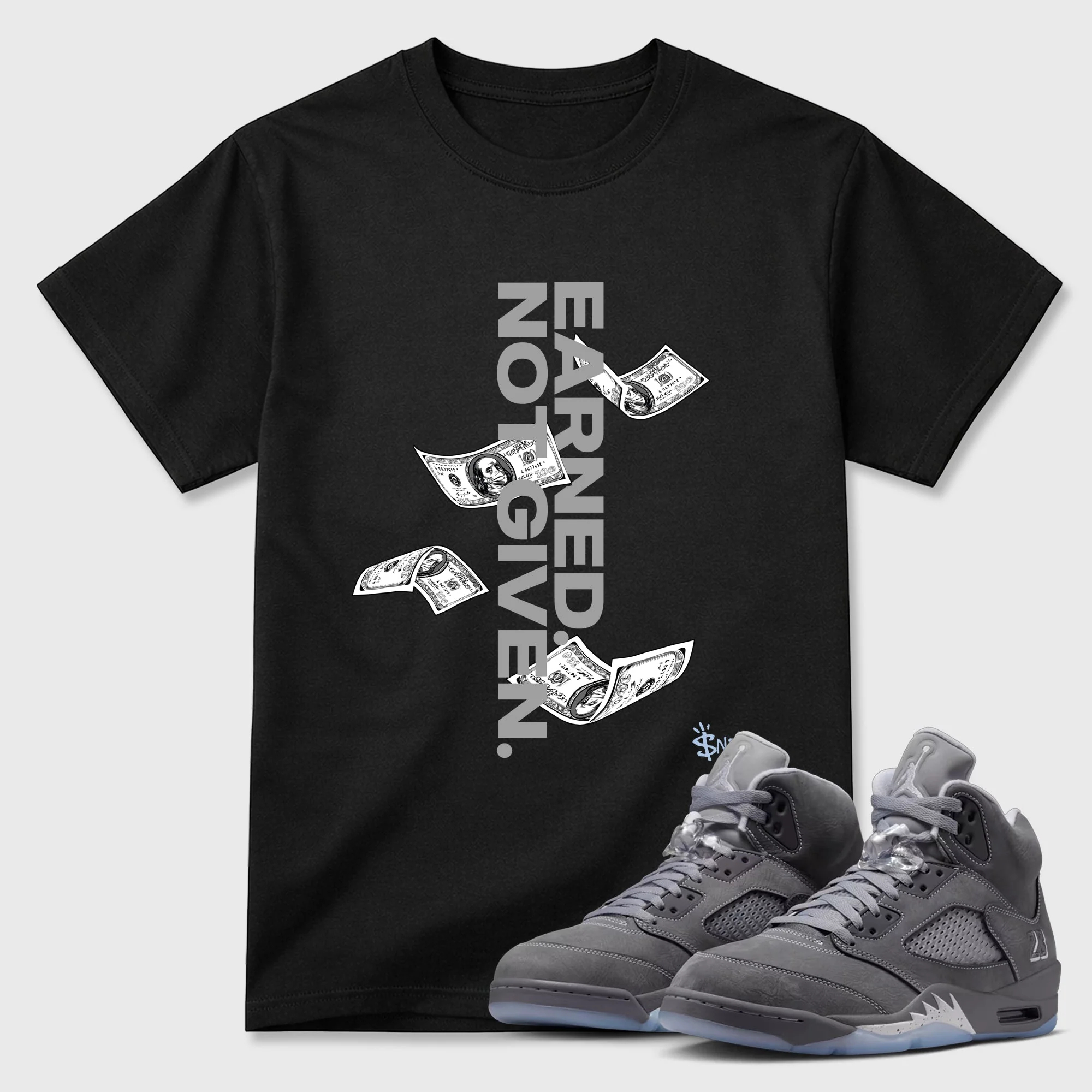 Earned Not Given Sneaker Tees - Air Jordan 5 Wolf Grey