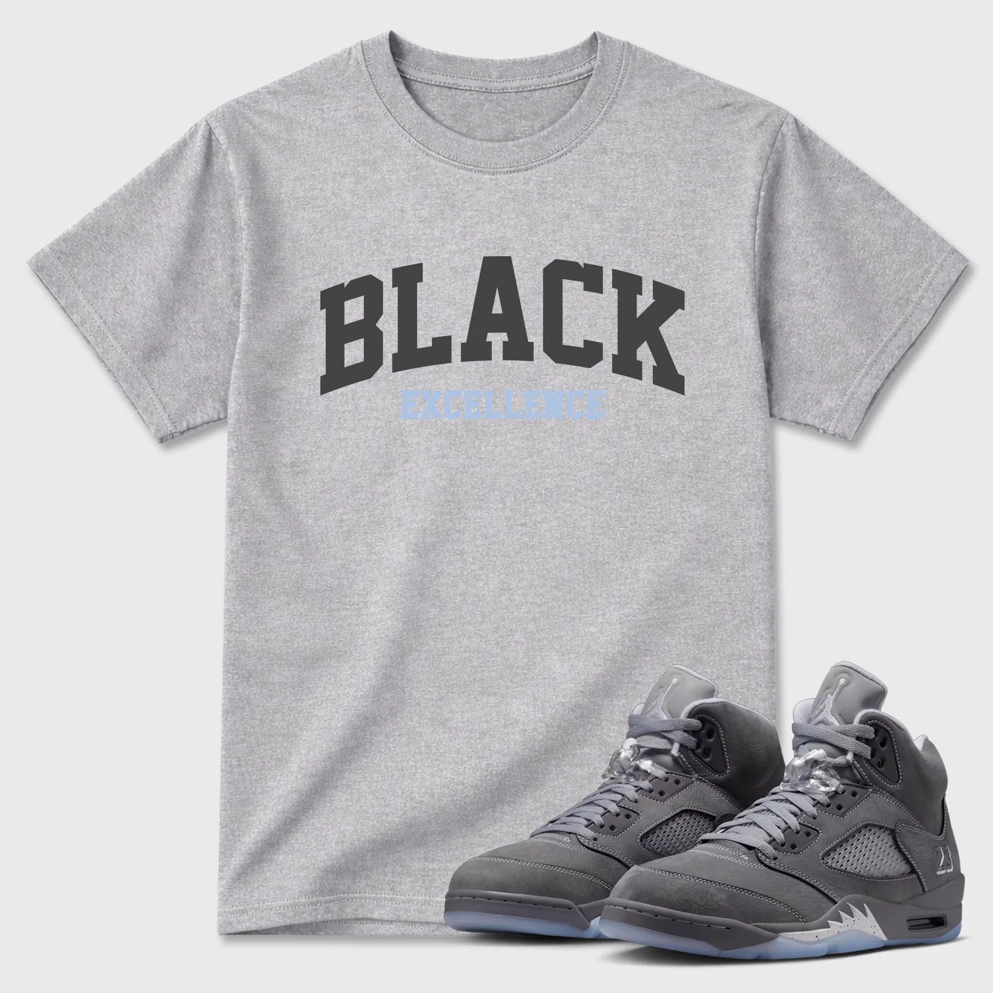 Varsity Black Excellence Sneaker Tees - Air Jordan 5 Wolf Grey