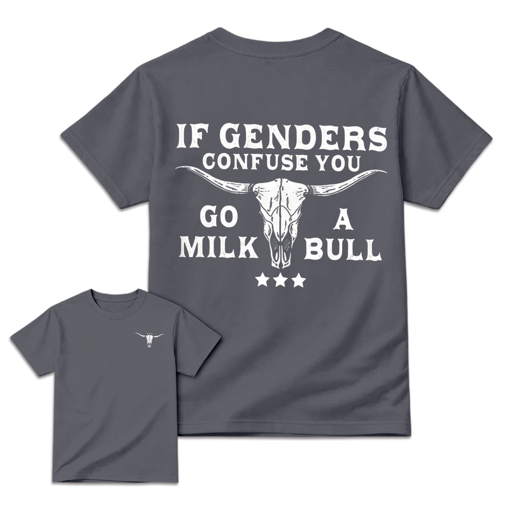 Retro Distressed Bull Skull Art Graphic Tee Unisex Western Back Print T-Shirt