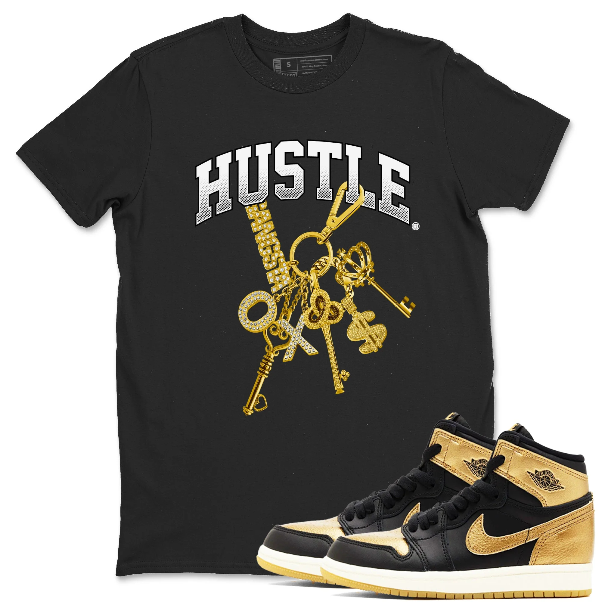Gold Hustle Sneaker Tees - Air Jordan 1 Black Metallic Gold