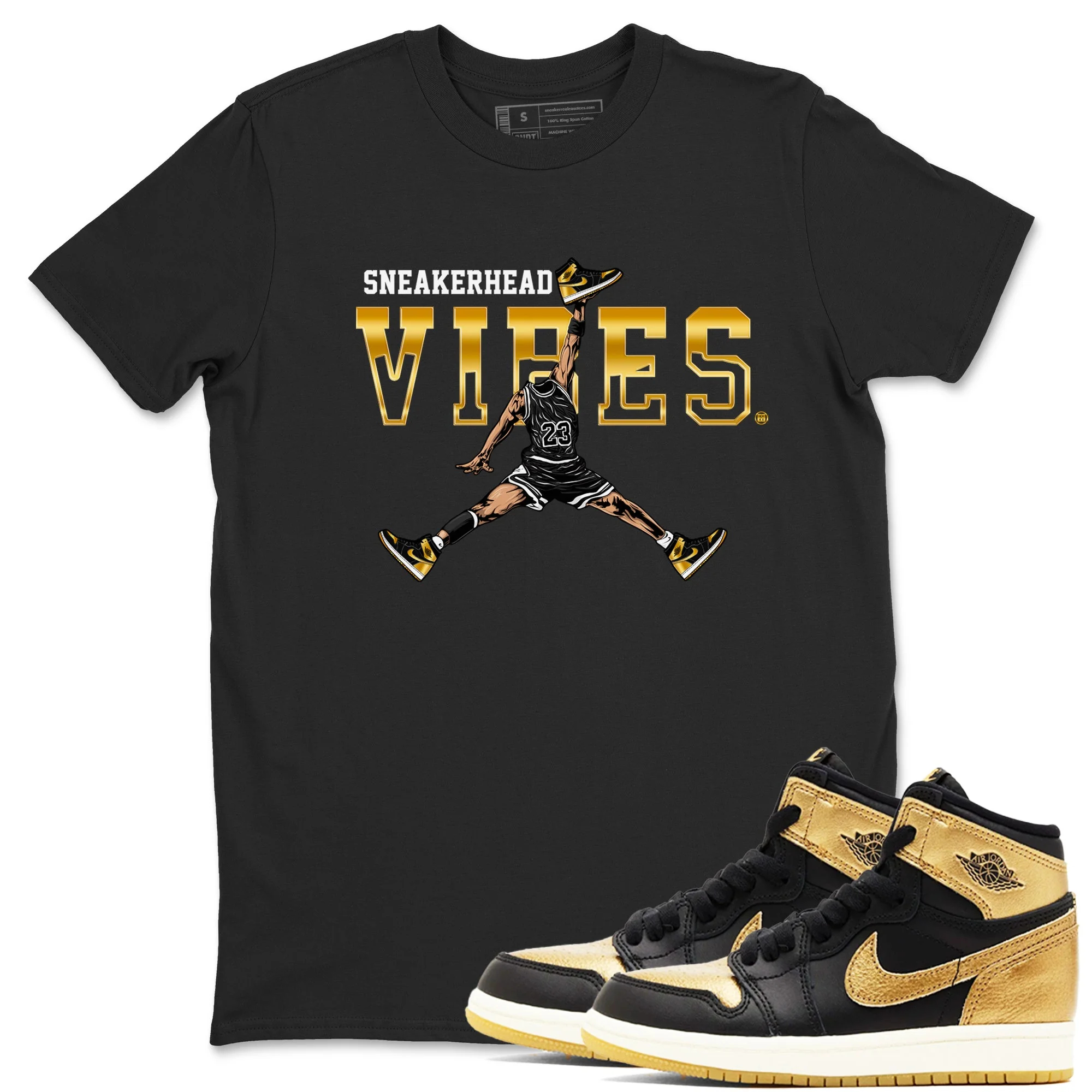 Sneakerhead Vibes Sneaker Tees - Air Jordan 1 Black Metallic Gold