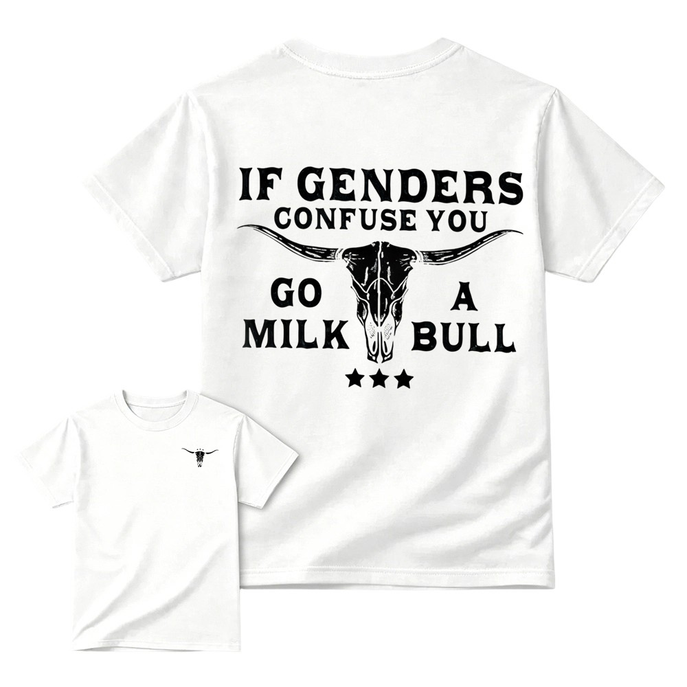 Retro Distressed Bull Skull Art Graphic Tee Unisex Western Back Print T-Shirt
