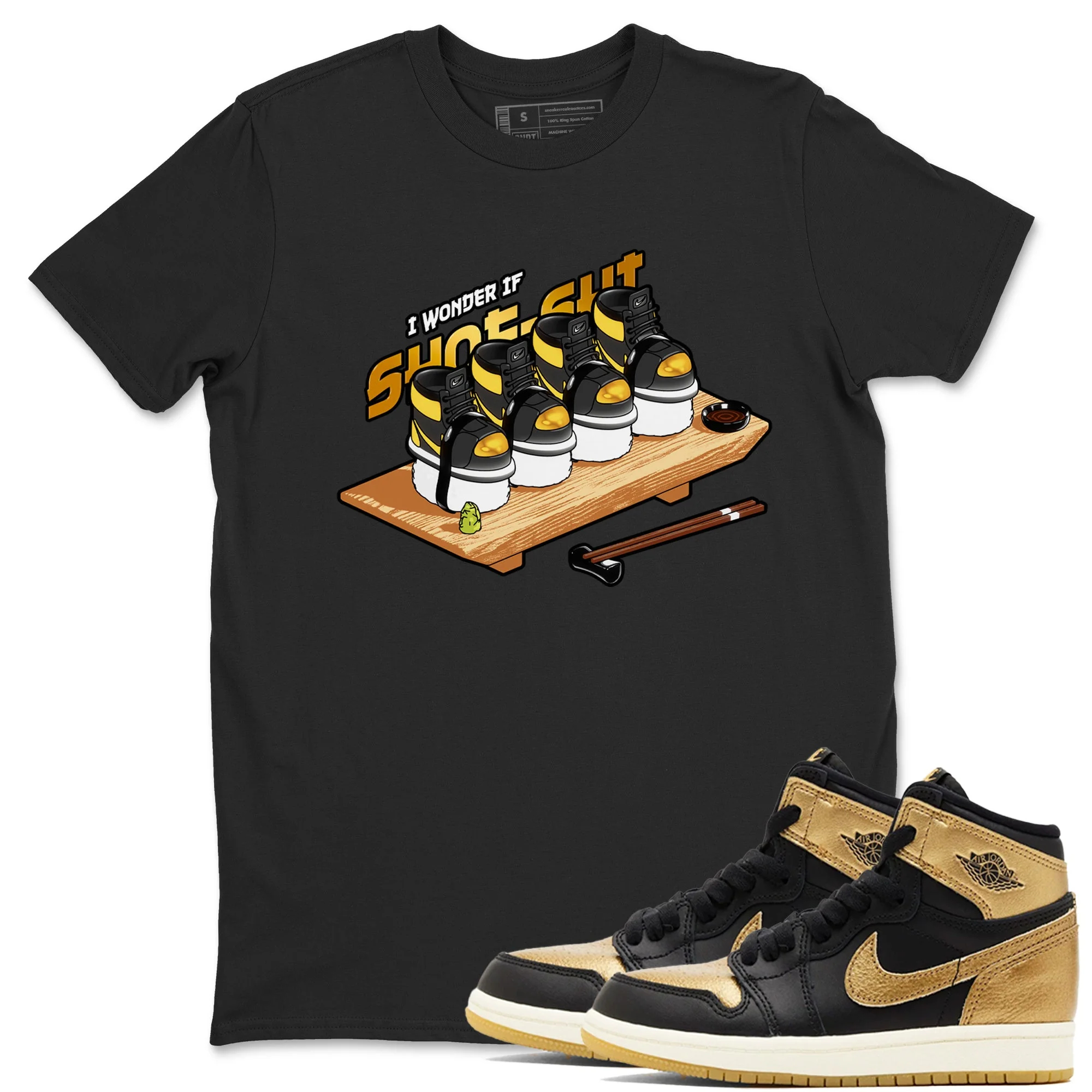 Shoe-Shi Sneaker Tees - Air Jordan 1 Black Metallic Gold