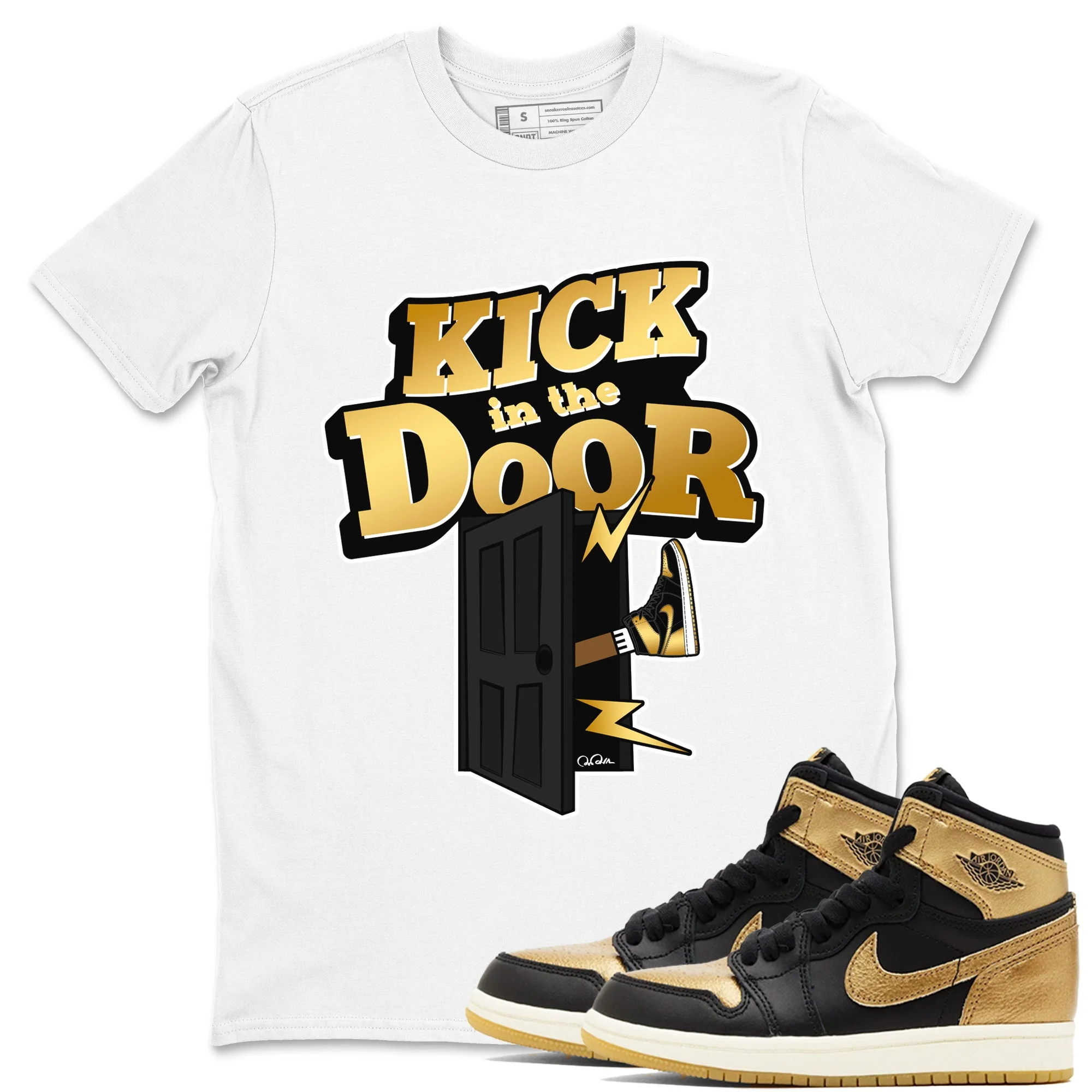 Kick In The Door Sneaker Tees - Air Jordan 1 Black Metallic Gold