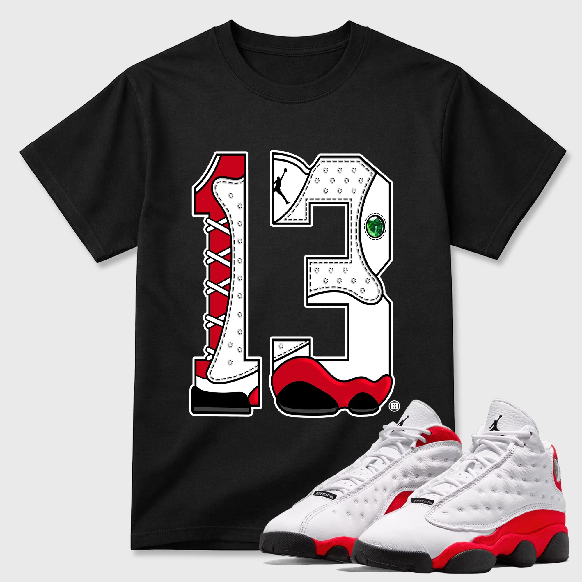 Cartoon Hands Sneaker Tees - Air Jordan 13 University Red