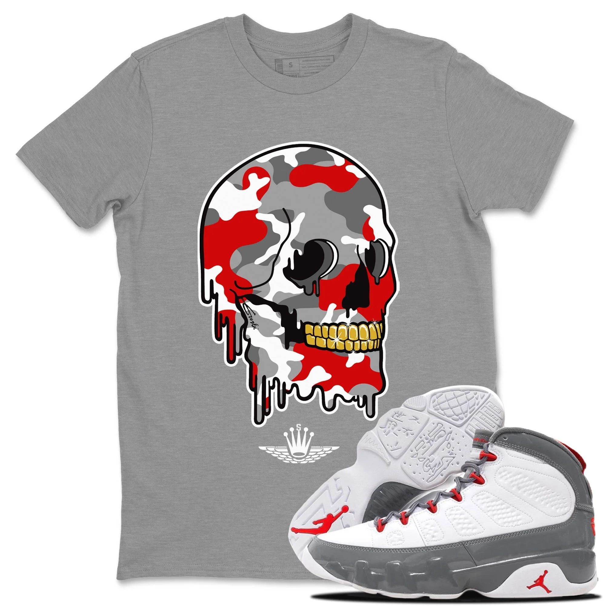 Dripping Camo Skull Unisex Tops - Air Jordan 9 Fire Red