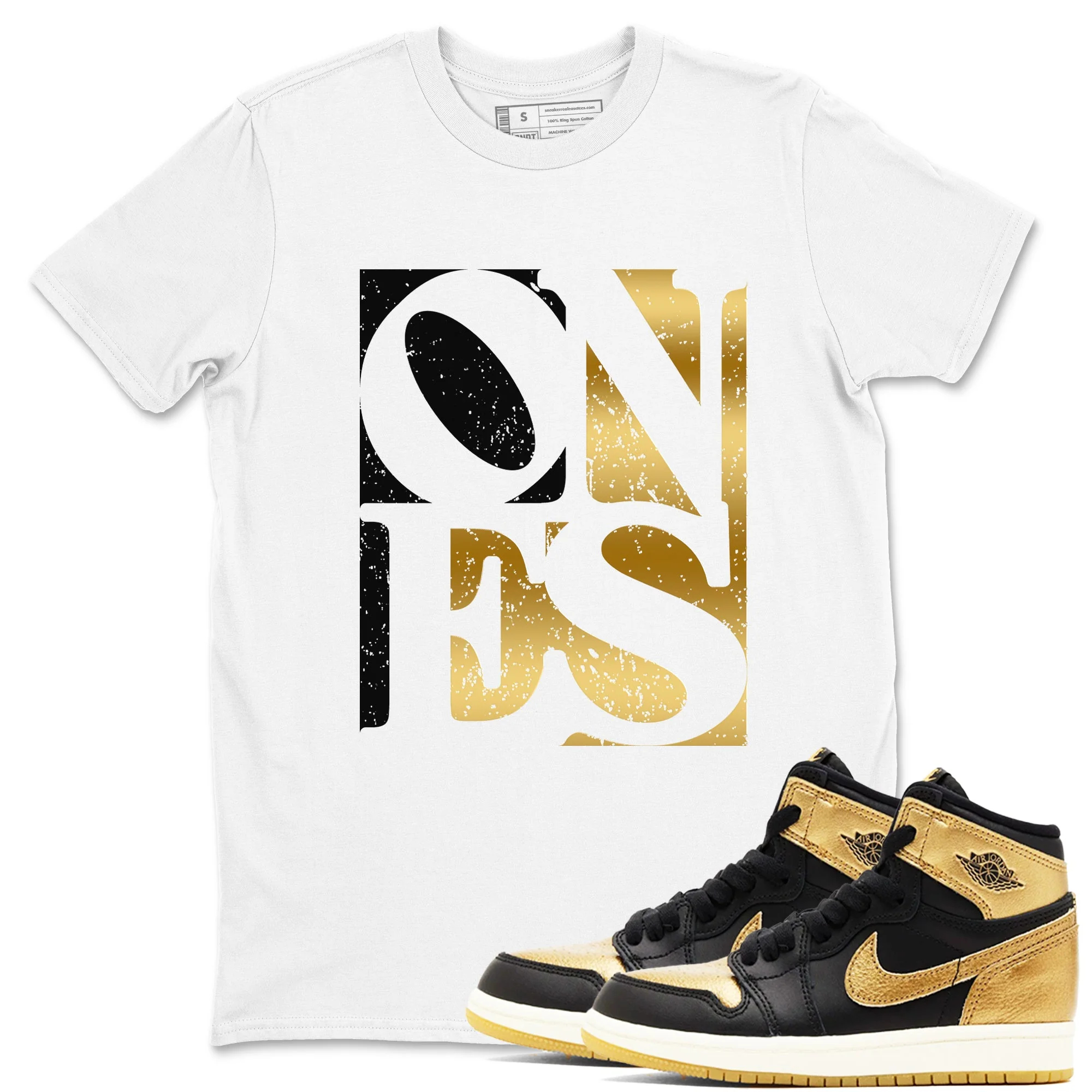 Ones Sneaker Tees - Air Jordan 1 Black Metallic Gold