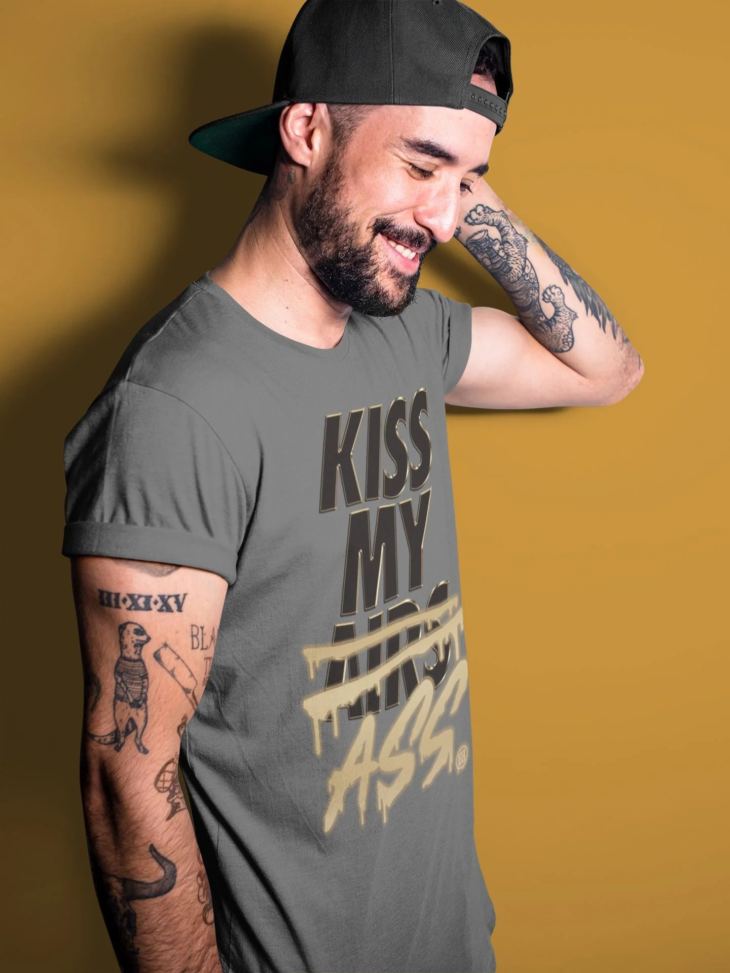 Kiss My Ass Unisex Tops - Air Jordan 1 Black Metallic Gold