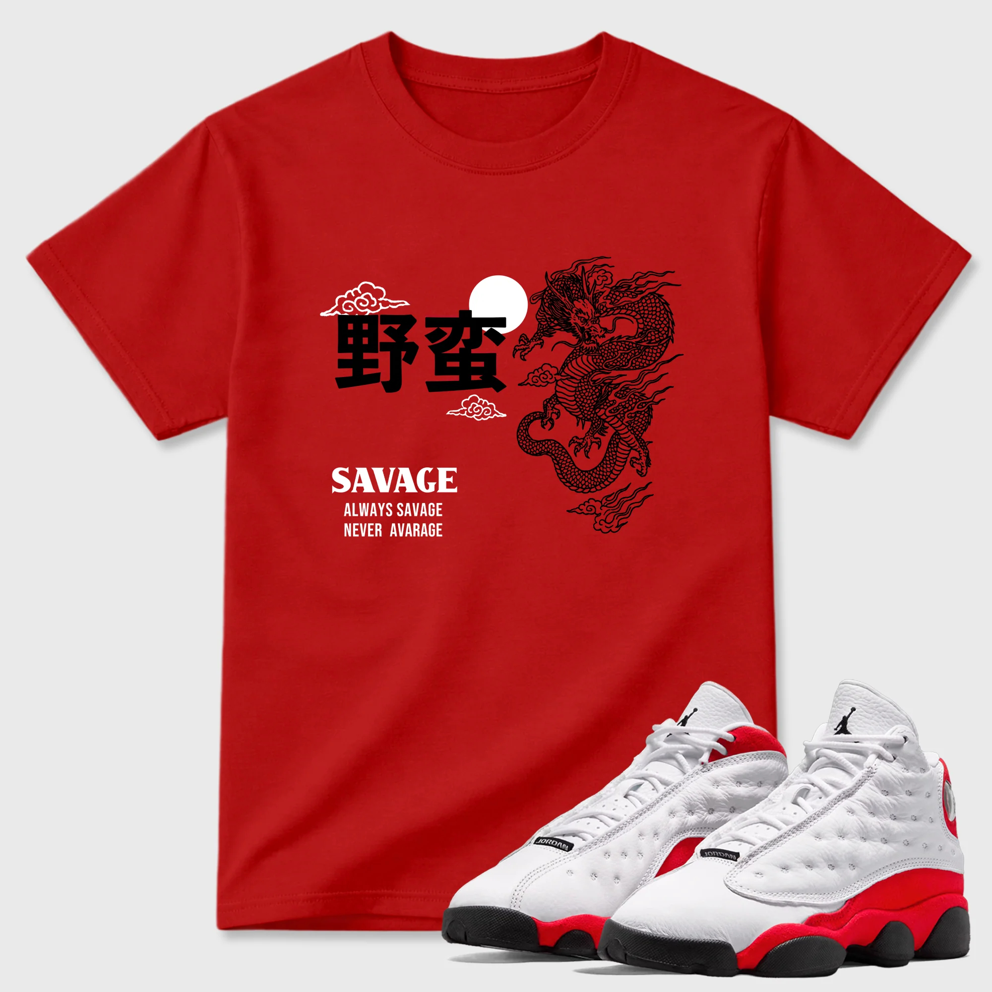 Dragon Savage Sneaker Tees - Air Jordan 13 University Red