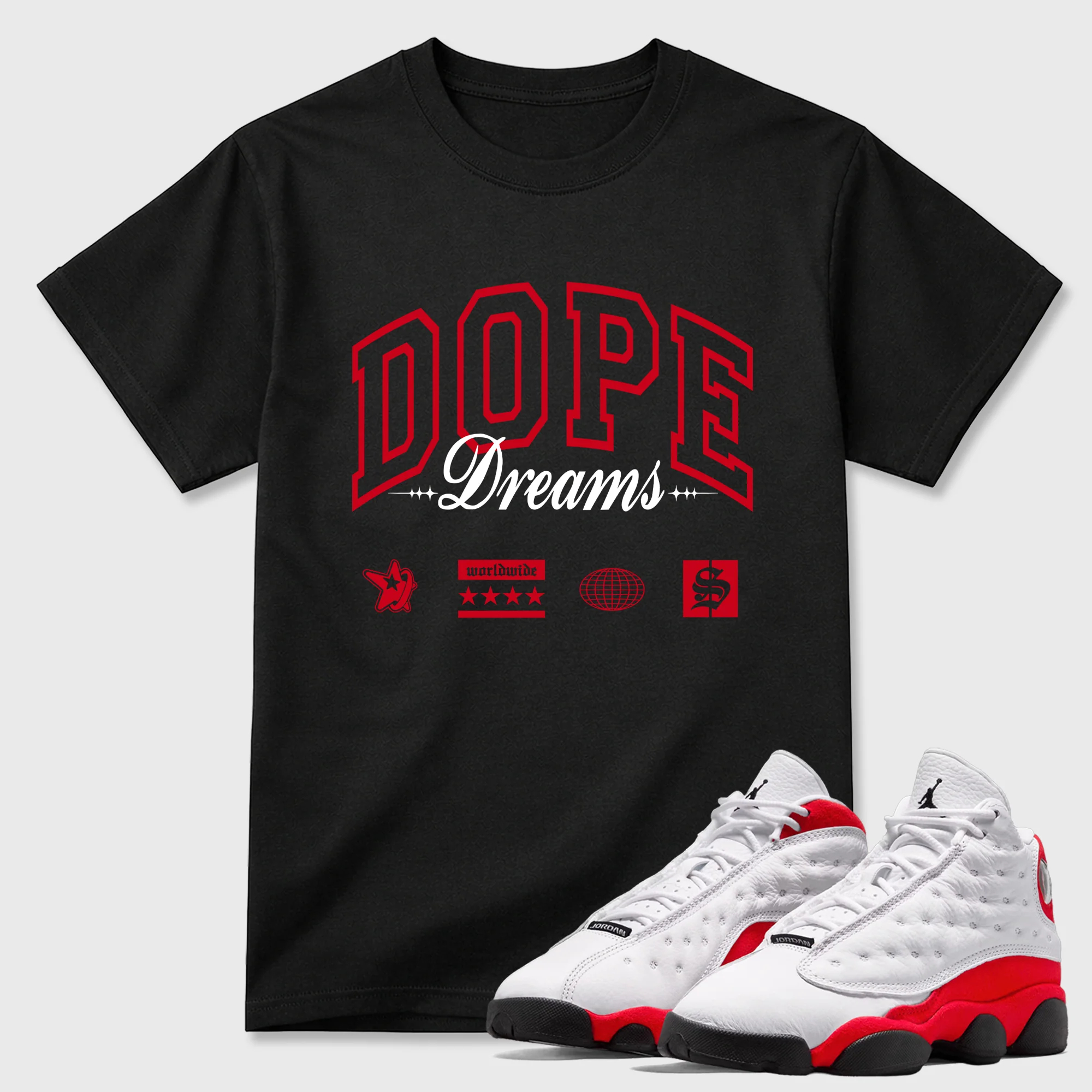 Dope Dreams Sneaker Tees - Air Jordan 13 University Red