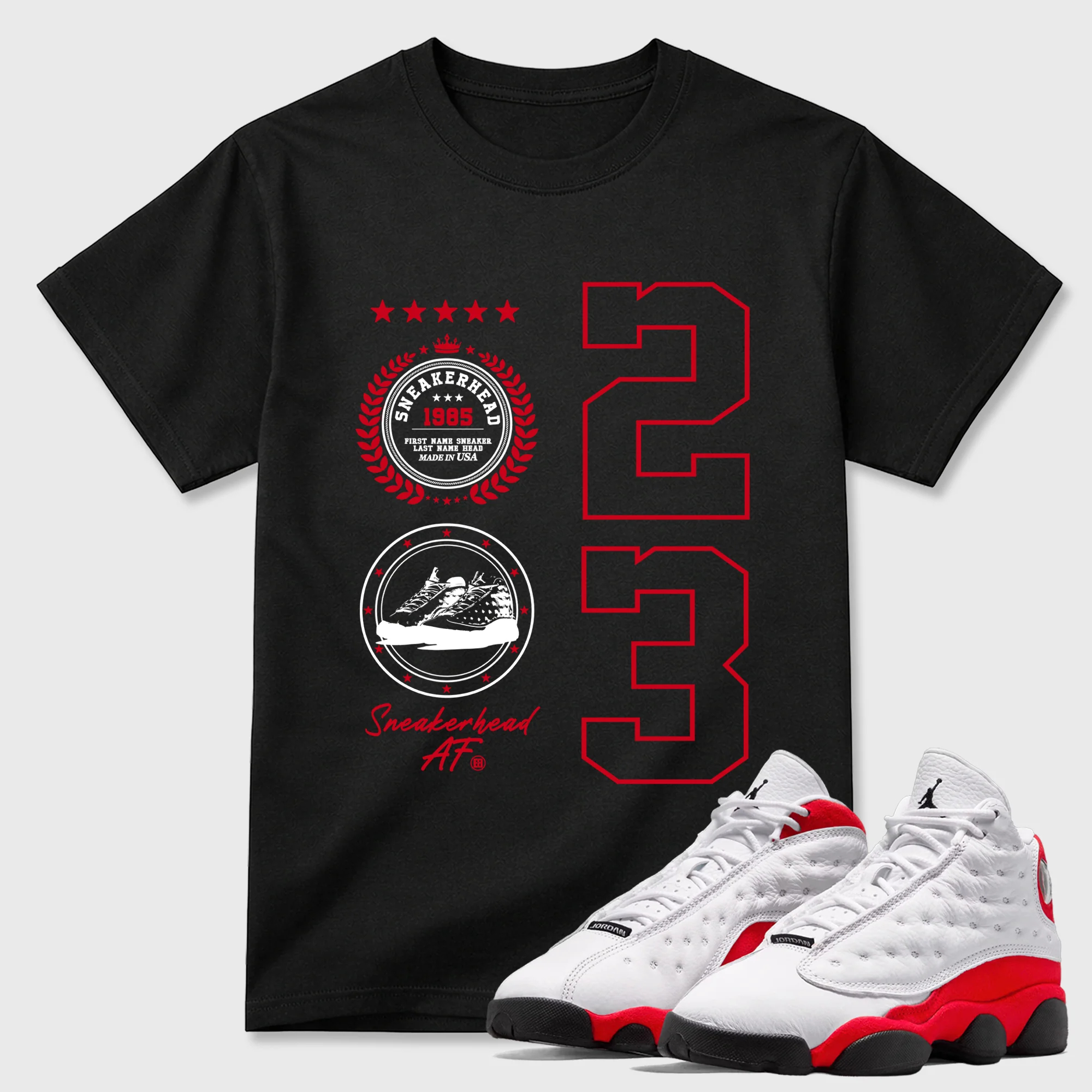 Sneaker Emblem Sneaker Tees - Air Jordan 13 University Red