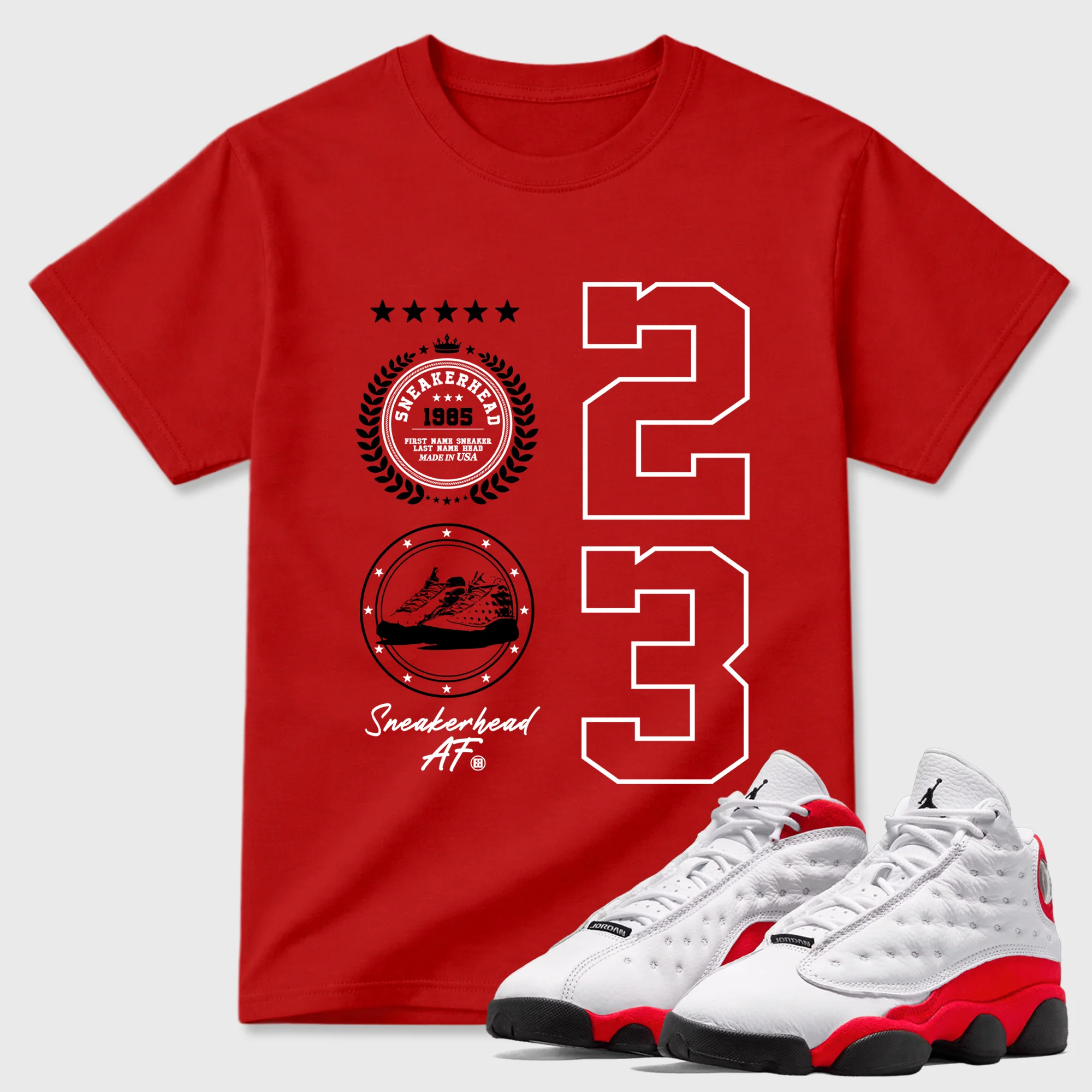 Sneaker Emblem Sneaker Tees - Air Jordan 13 University Red