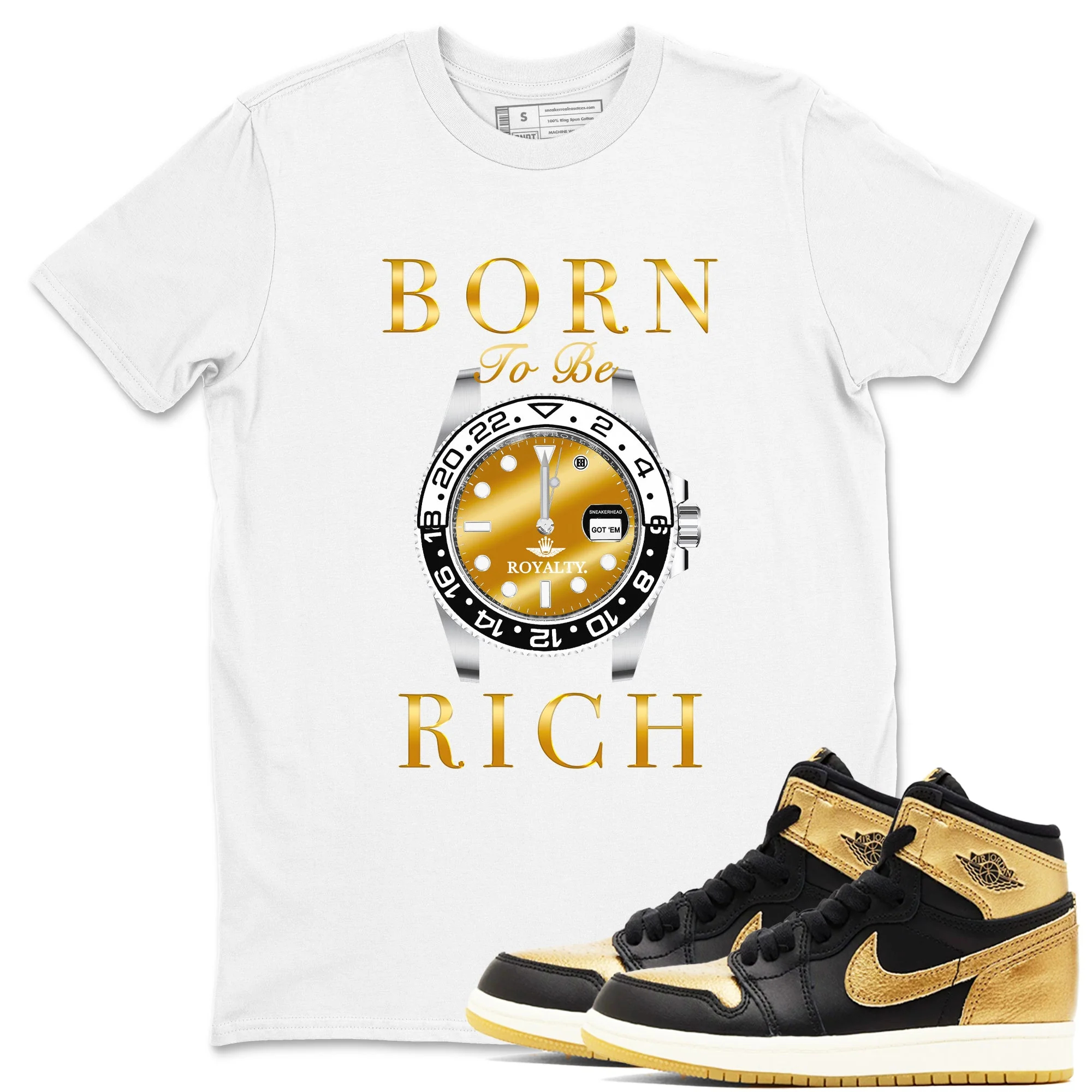 Born To Be Rich Sneaker Tees - Air Jordan 1 Black Metallic Gold