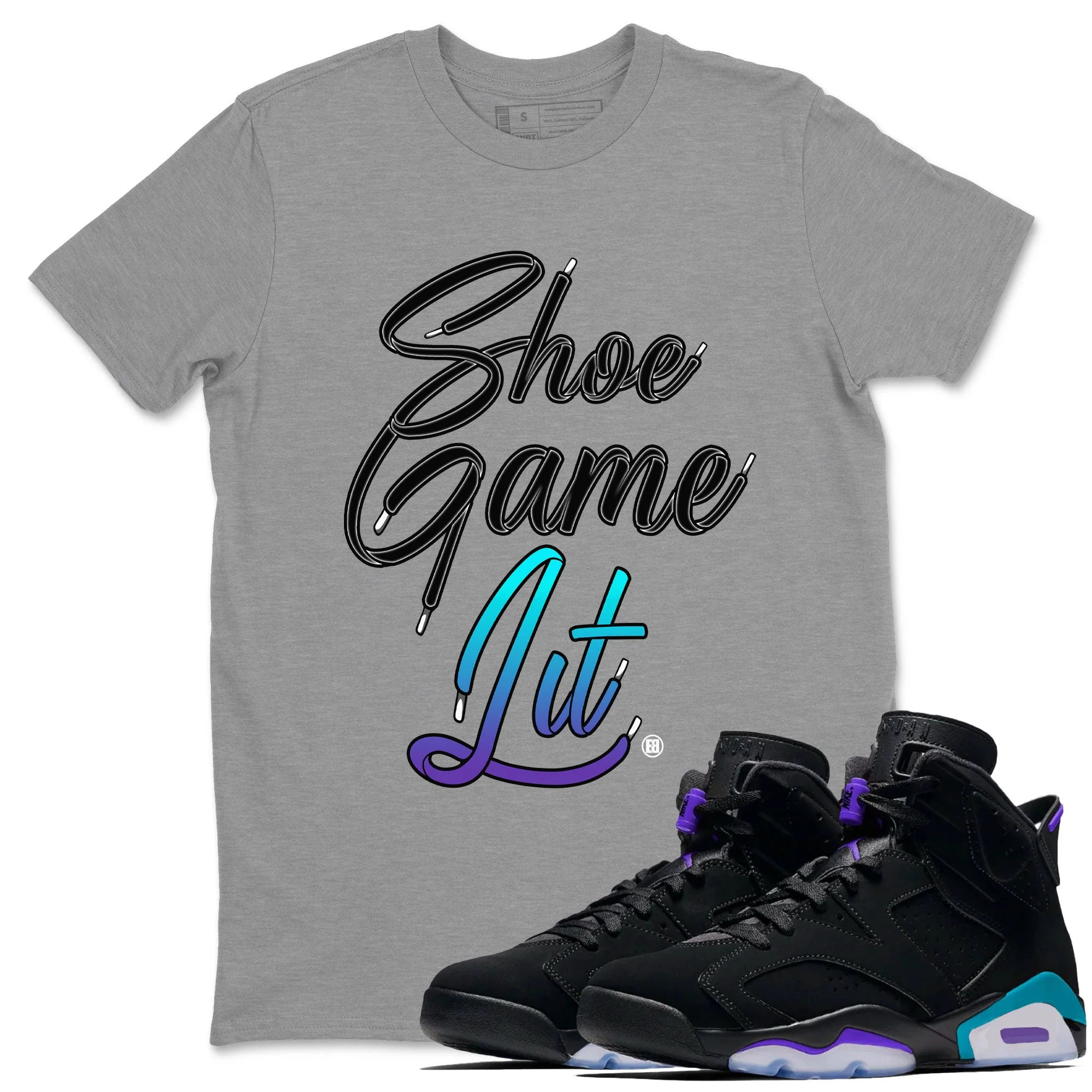 Shoe Game Lit Shoe Lace Sneaker Tee - Air Jordan 6 Aqua