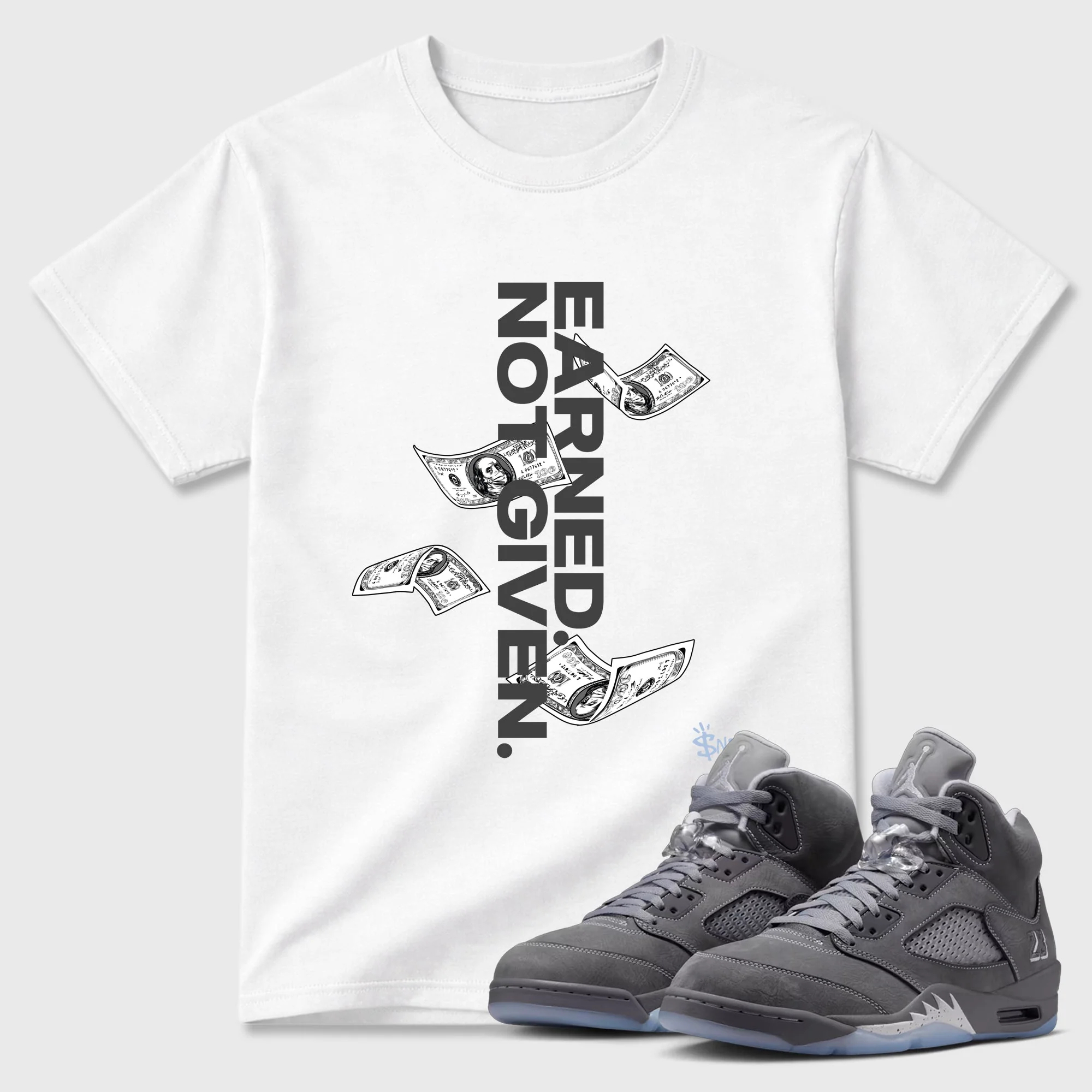 Earned Not Given Sneaker Tees - Air Jordan 5 Wolf Grey