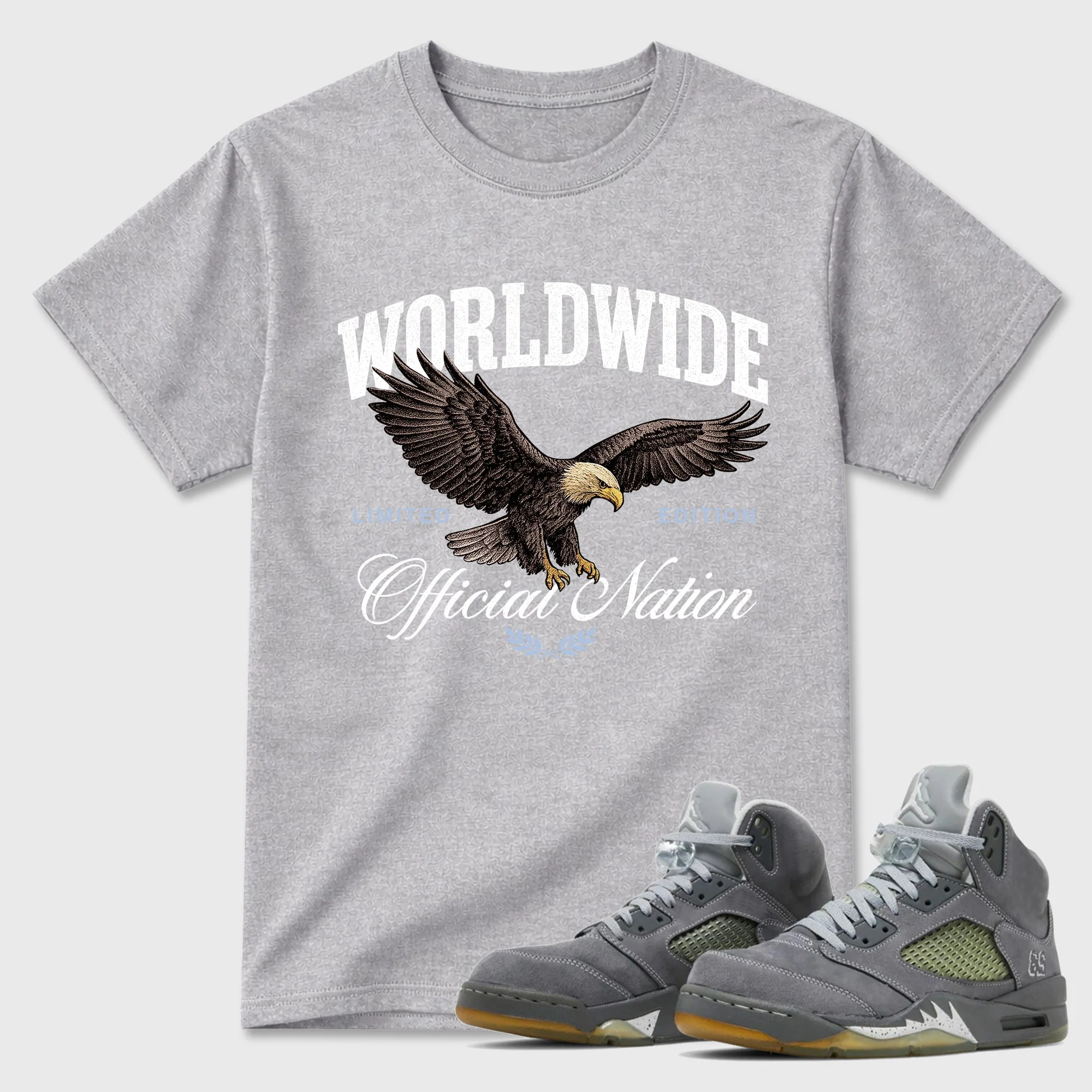 Worldwide Official Nation Sneaker Tees - Air Jordan 5 Wolf Grey