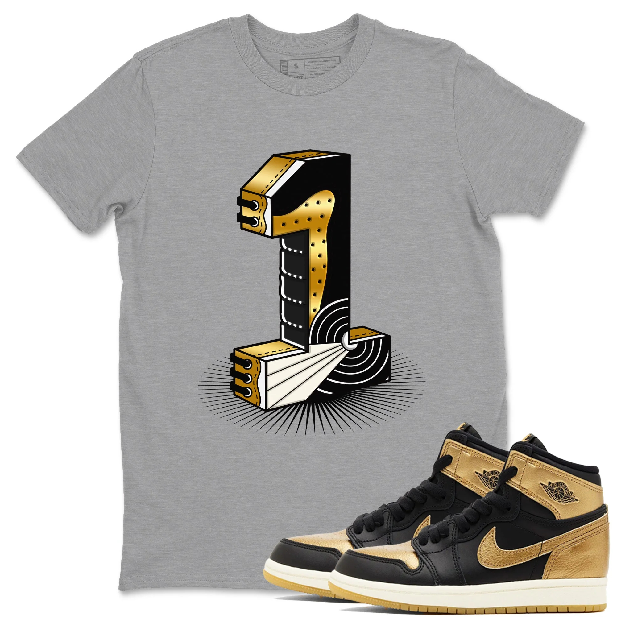 Number Statue Sneaker Tees - Air Jordan 1 Black Metallic Gold