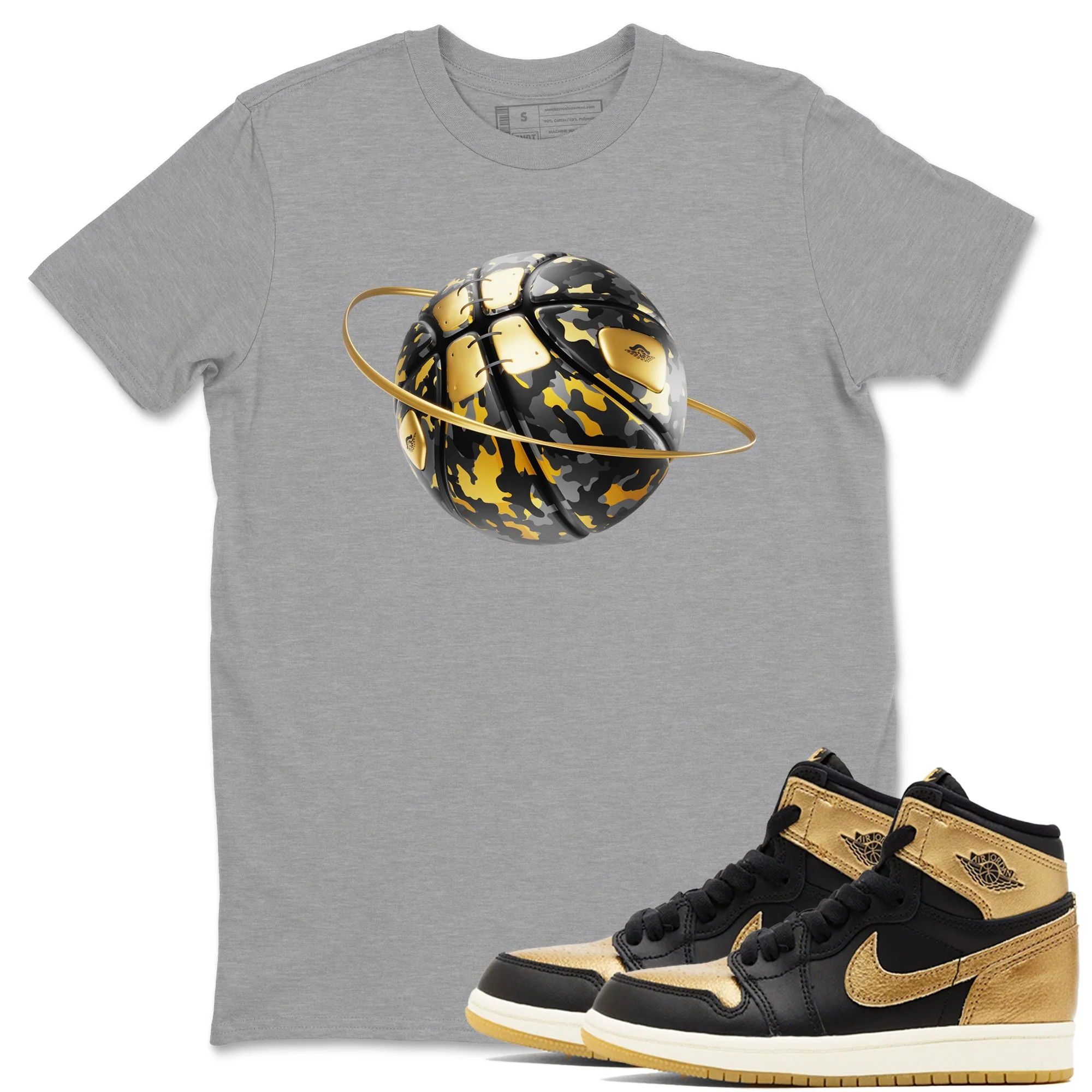 Camo Basketball Planet Sneaker Tees - Air Jordan 1 Black Metallic Gold