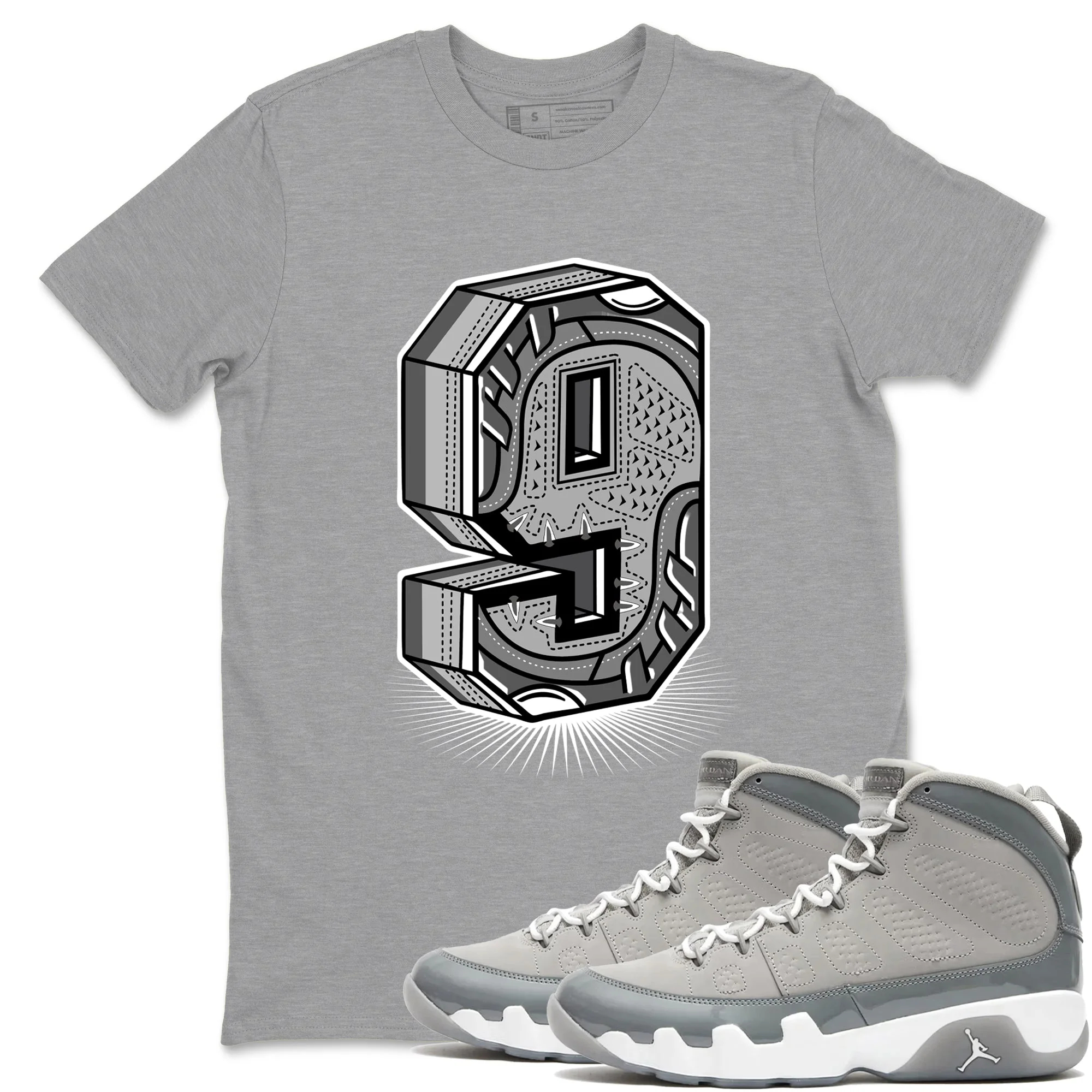 Number Statue Sneaker Tees - Air Jordan 9 Cool Grey
